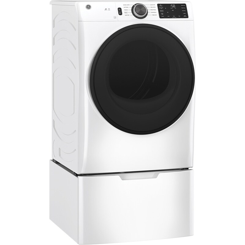 GE 28 in. 7.8 cu. ft. Smart Stackable Electric Dryer with Sanitize Cycle & Sensor Dry - White, White, hires