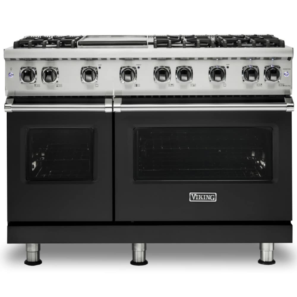 Viking 5 Series 48 in. 6.1 cu. ft. Standard Convection Double Oven Gas Range with 6 Sealed Burners & Griddle - Cast Black, Cast Black, hires