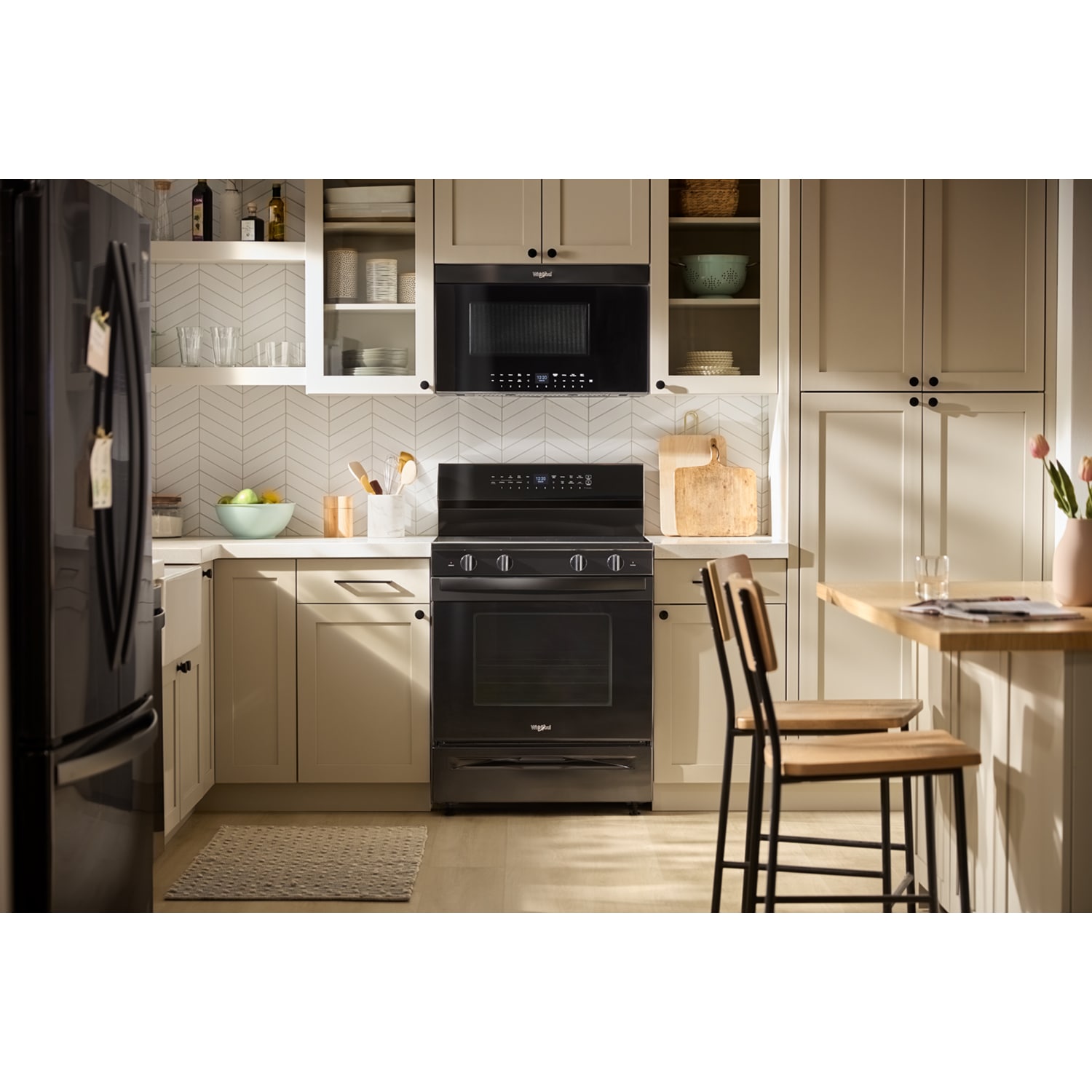 Whirlpool 30 in. 1.1 cu. ft. 900W Smart Over-the-Range Microwave with 400 CFM, Convection & Sensor Cooking - Black, Black, hires