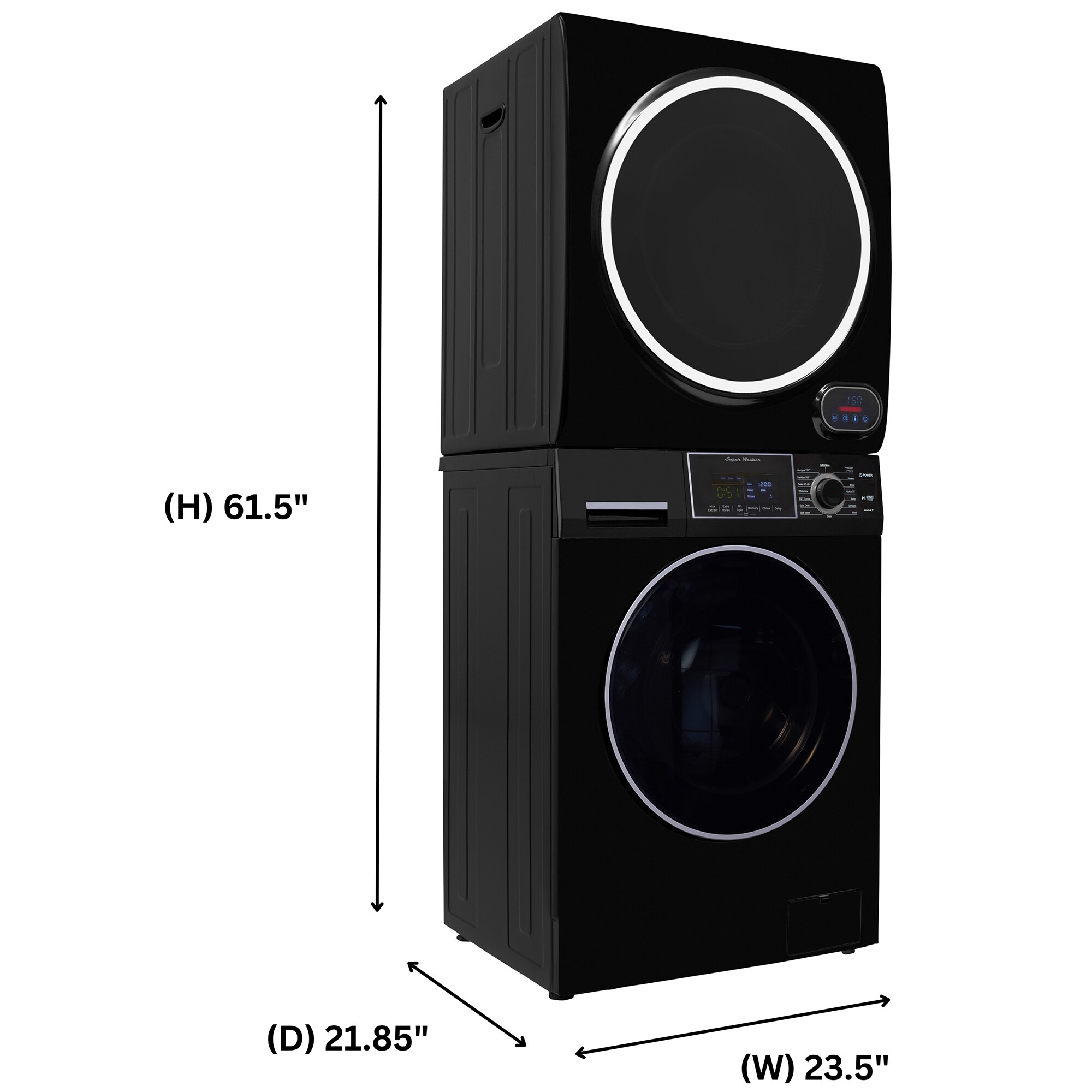 Equator 24 in. 1.6 cu. ft. Electric Front Load Laundry Center with Pet Cycle, Sanitize Cycle & Sensor Dry - Black, Black, hires