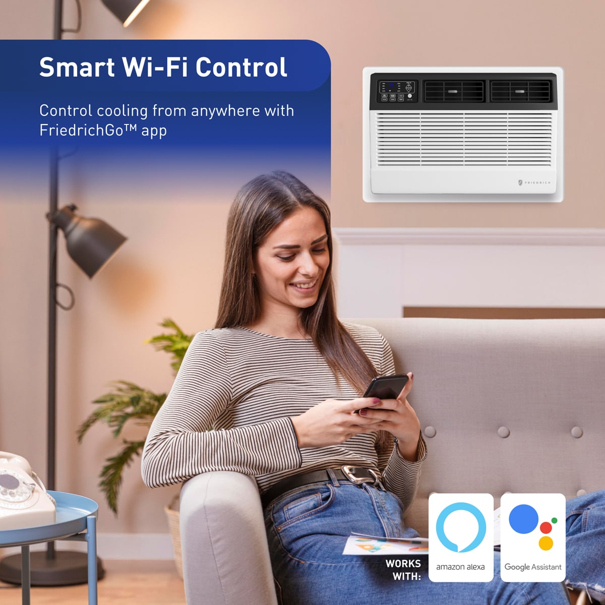 Friedrich Uni-Fit Series 14,000 BTU 230V Smart Through-the-Wall Air Conditioner with Electric Heat, 3 Fan Speeds, Remote Control - White, , hires