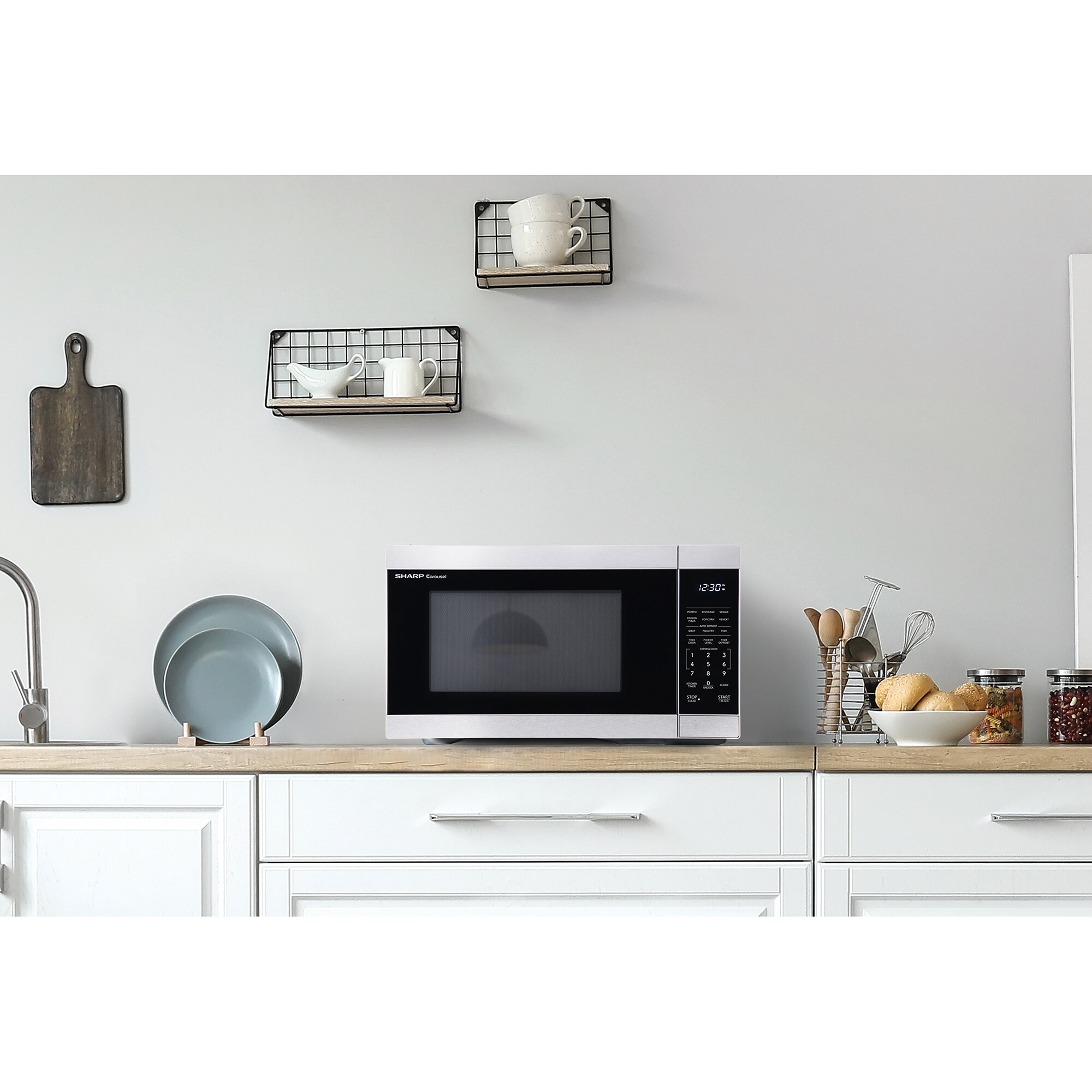 Sharp 21 in. 1.1 cu. ft. 1000W Countertop Microwave - Stainless Steel, , hires
