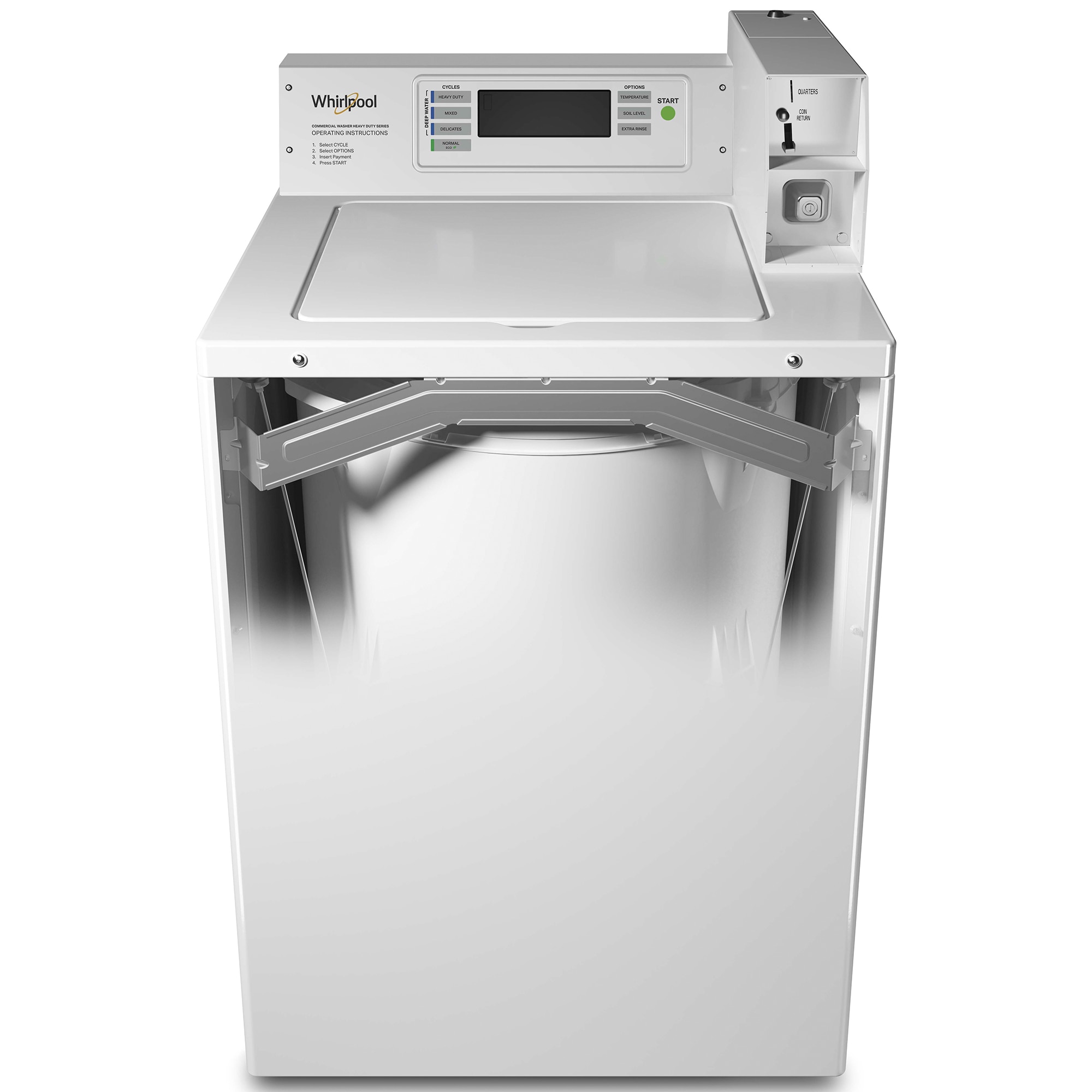 Whirlpool 27 in. 3.3 cu. ft. Smart Commercial Top Load Washer with Agitator, Factory-Installed Coin Drop & Coin Box - White, , hires