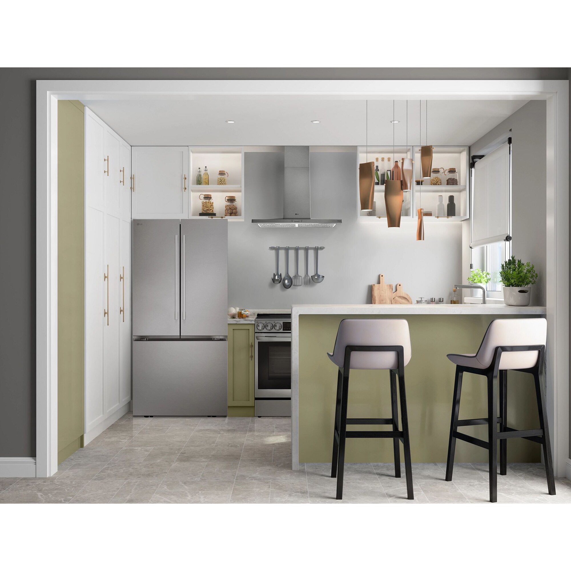 LG 33 in. 25.1 cu. ft. Smart French Door Refrigerator with Ice Maker - PrintProof Stainless Steel, , hires