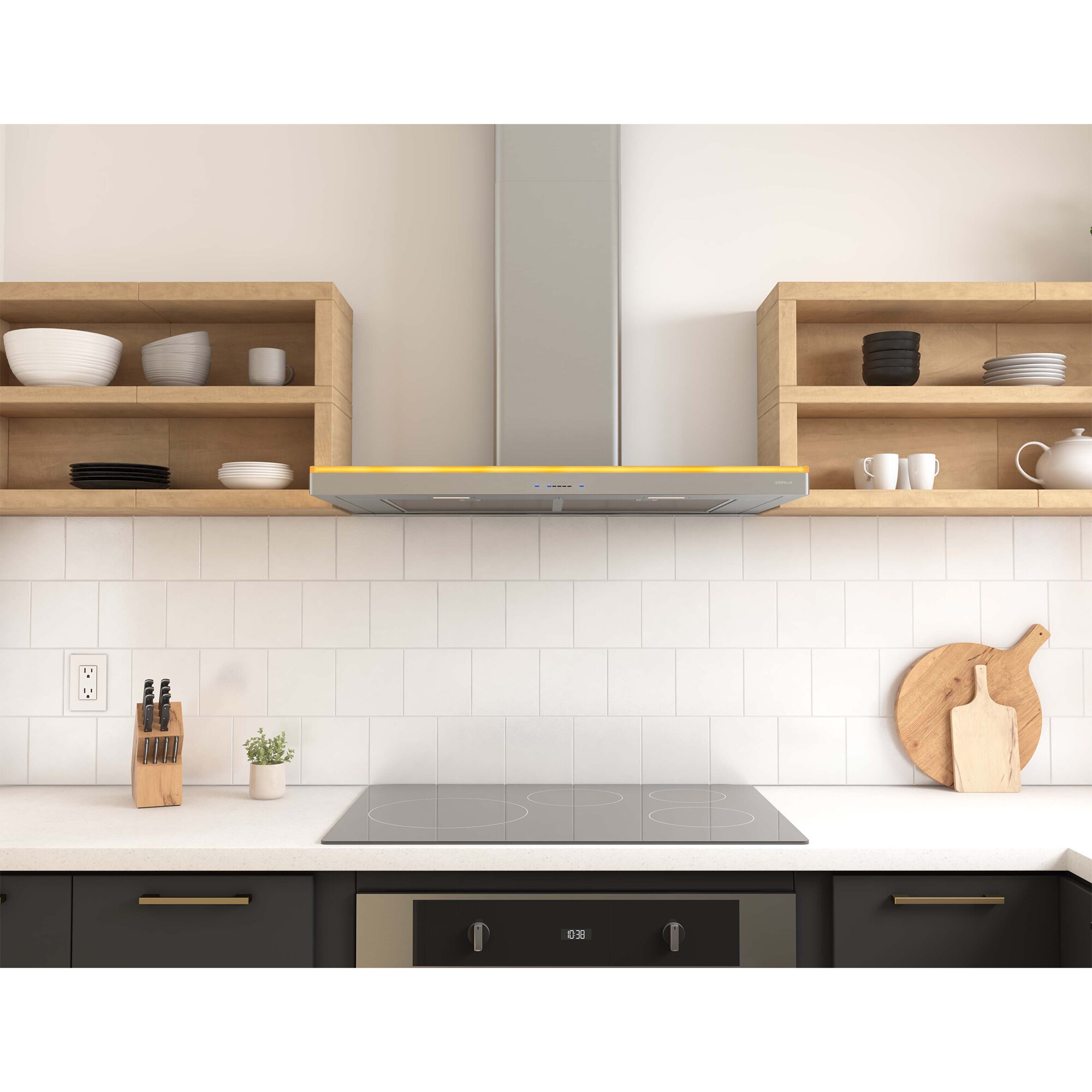 Zephyr Luce Series 36 in. Convertible Chimney Style Range Hood with 600 CFM, 5 Fan Speeds & 2 LED Lights - Stainless Steel, , hires