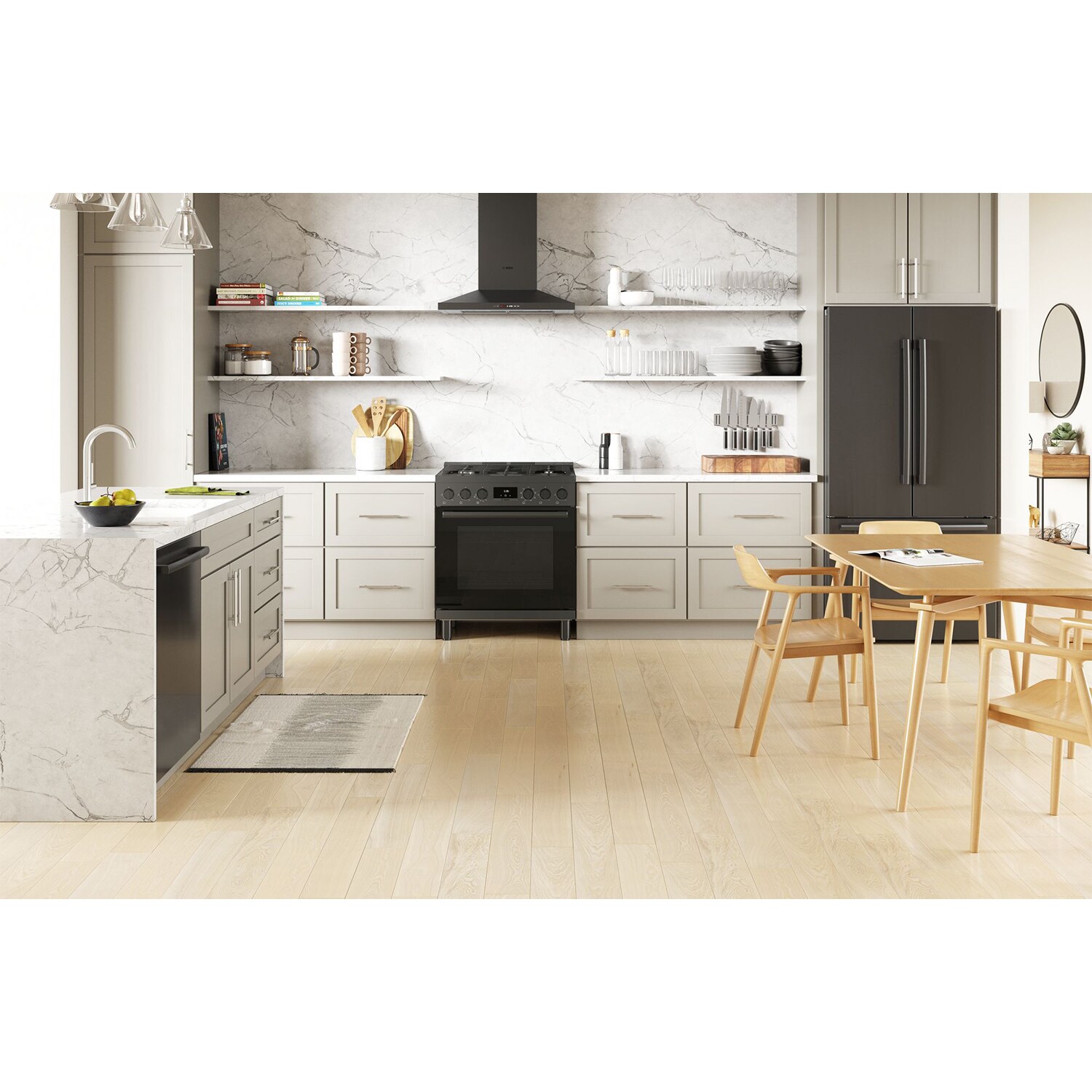 Bosch 800 Series 30 in. 3.9 cu. ft. True European Convection Dual Fuel Range with 5 Sealed Burners - Black Stainless, , hires