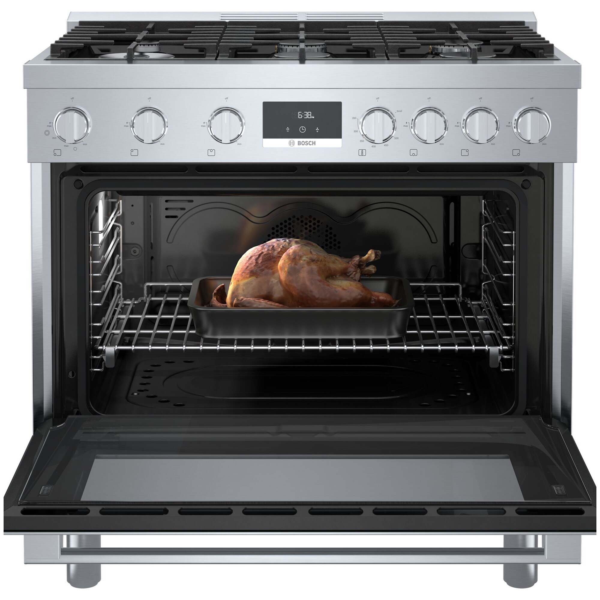 Bosch 800 Series 36 in. 3.7 cu. ft. True European Convection Dual Fuel Range with 6 Sealed Burners - Stainless Steel, , hires