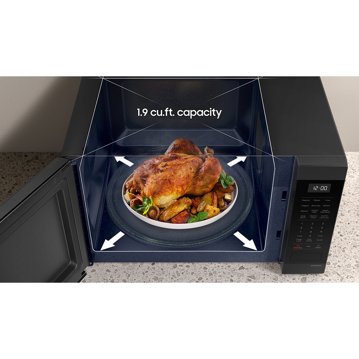 Samsung 24 in. 1.9 cu. ft. 900W Countertop Microwave with Sensor Cooking - Matte Black Steel, , hires