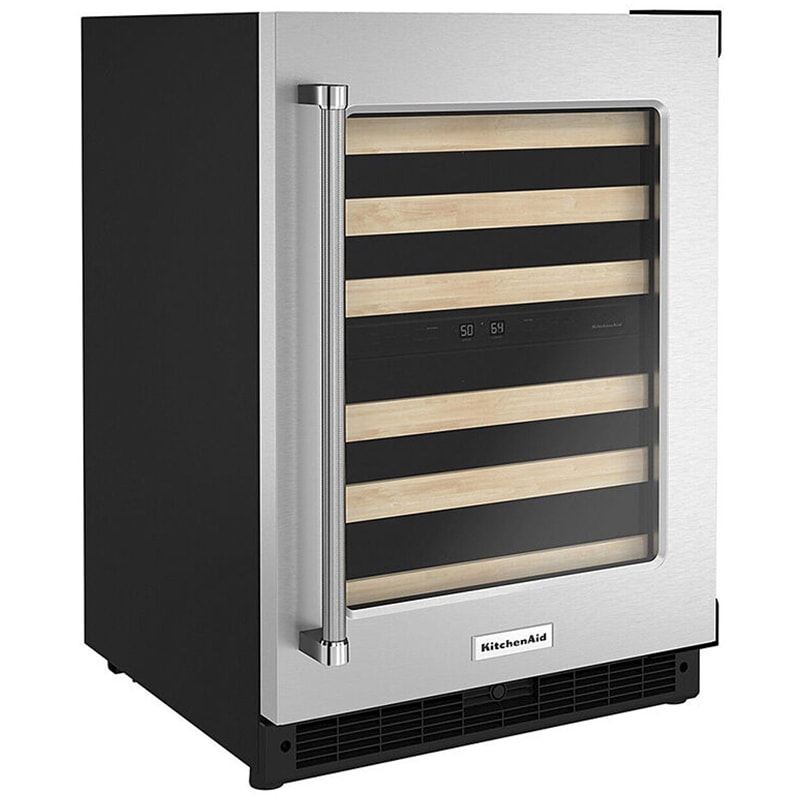 KitchenAid 24 in. Undercounter Wine Cooler with Wood Racks, Dual Temperature Zones & 46 Bottle Capacity - Stainless Steel, , hires