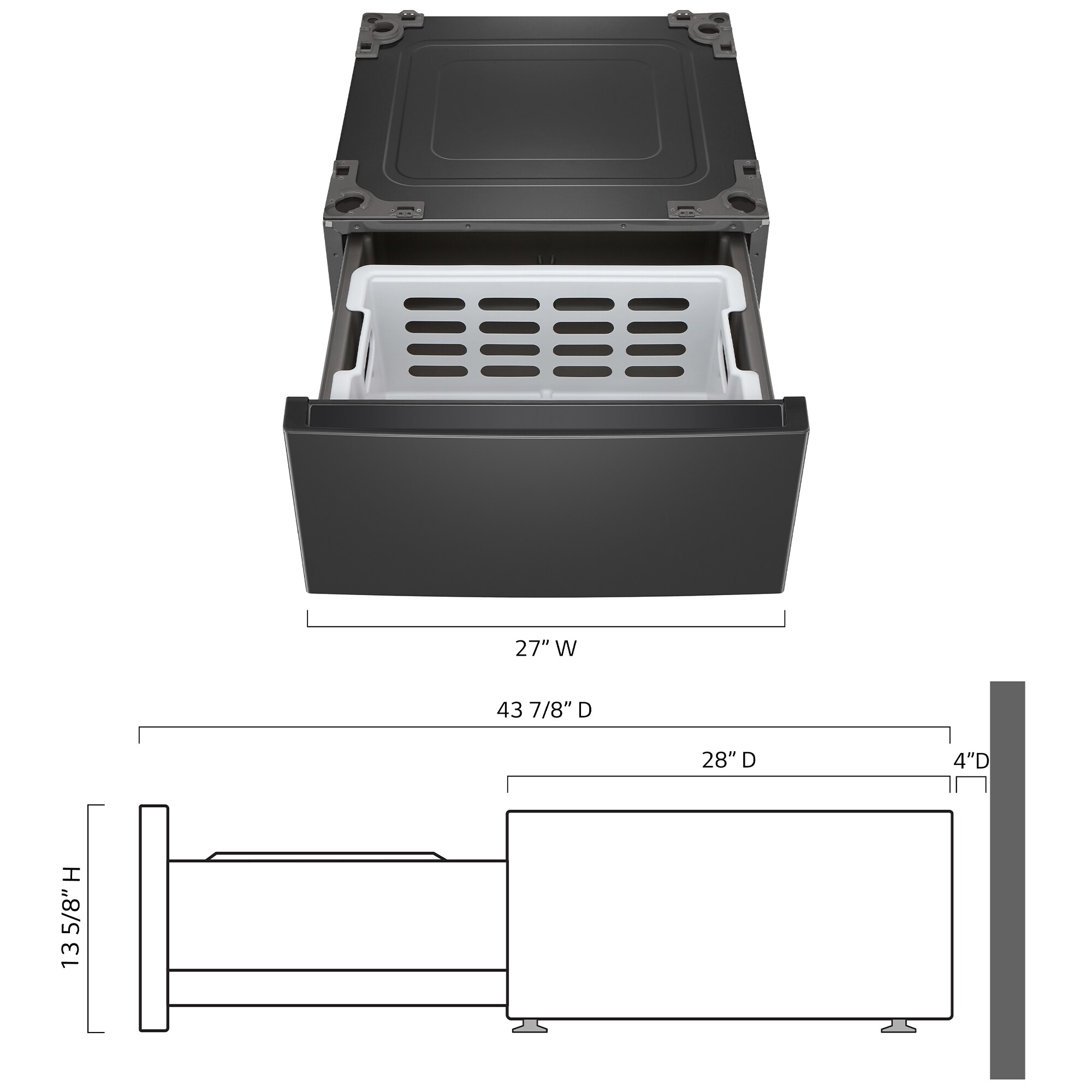 LG Laundry Pedestal Storage Drawer for 27 in. Front Load Washers & Dryers with Basket - Middle Black, , hires