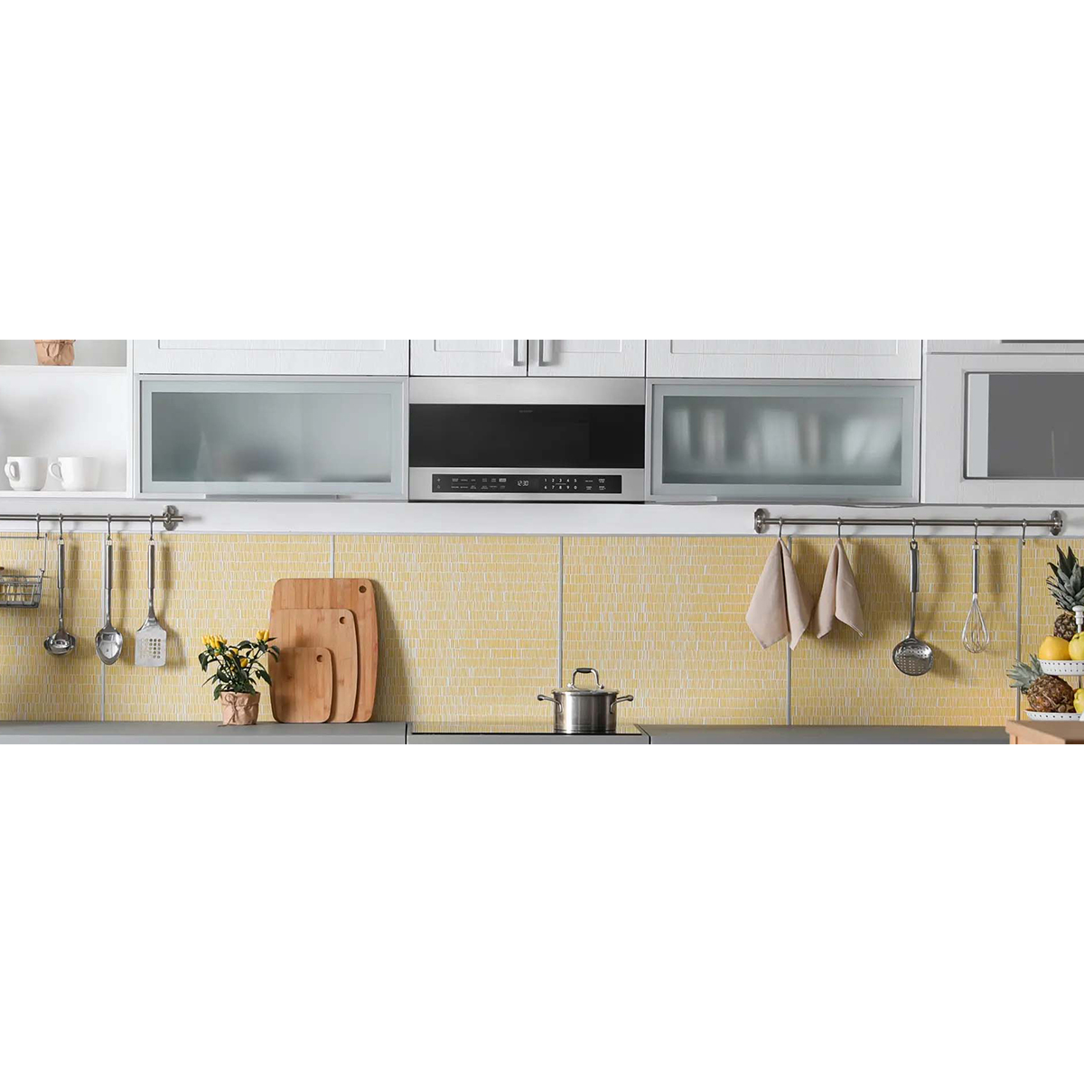 Sharp Row Cooking Range Sharp 30 in. 1.7 cu. ft. 1000W Smart Over-the-Range Microwave with 300 ...