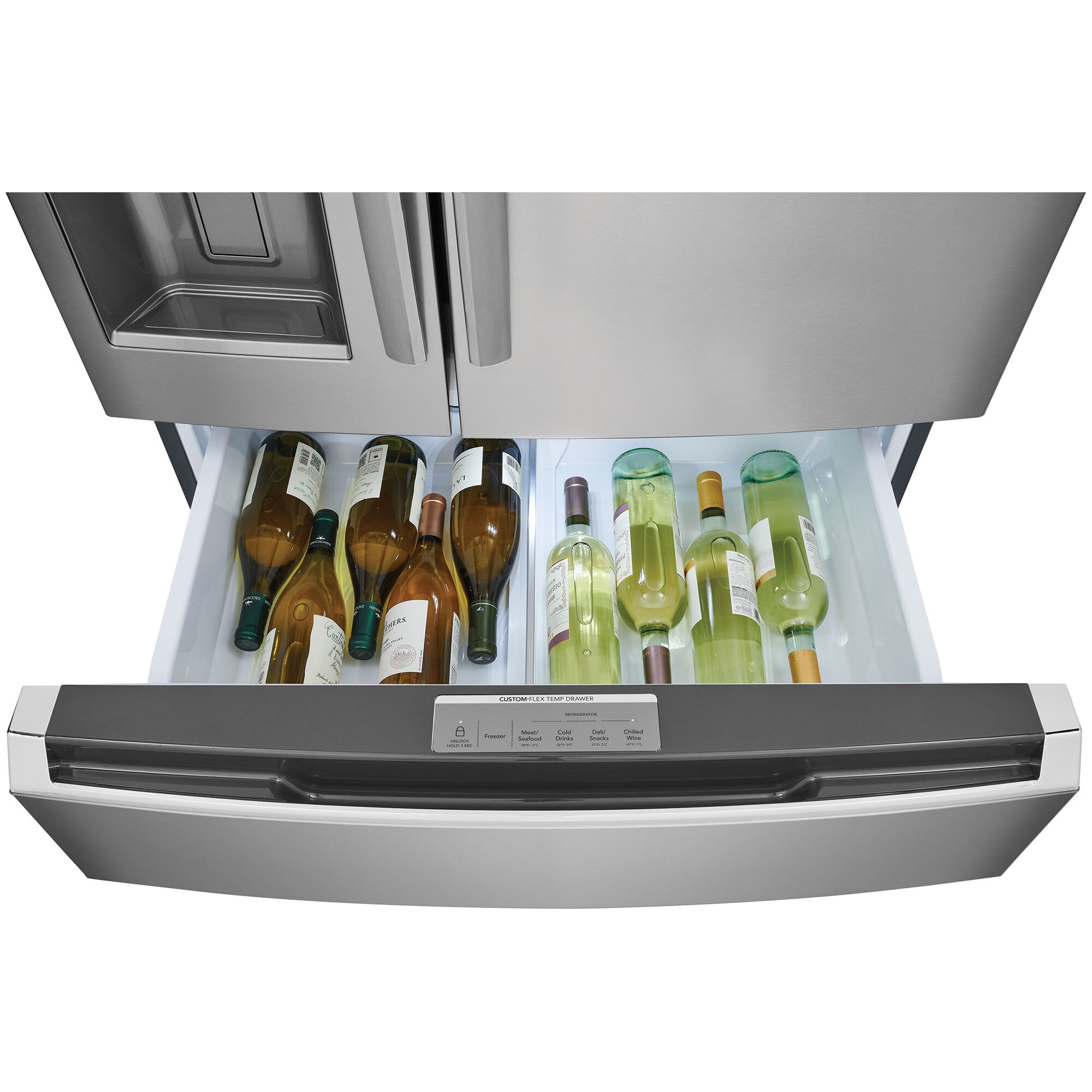 Frigidaire Gallery 36 in. 21.5 cu. ft. Counter Depth 4-Door French Door Refrigerator with External Ice & Water Dispenser and Custom-Flex Temp Drawer - Stainless Steel, Stainless Steel, hires