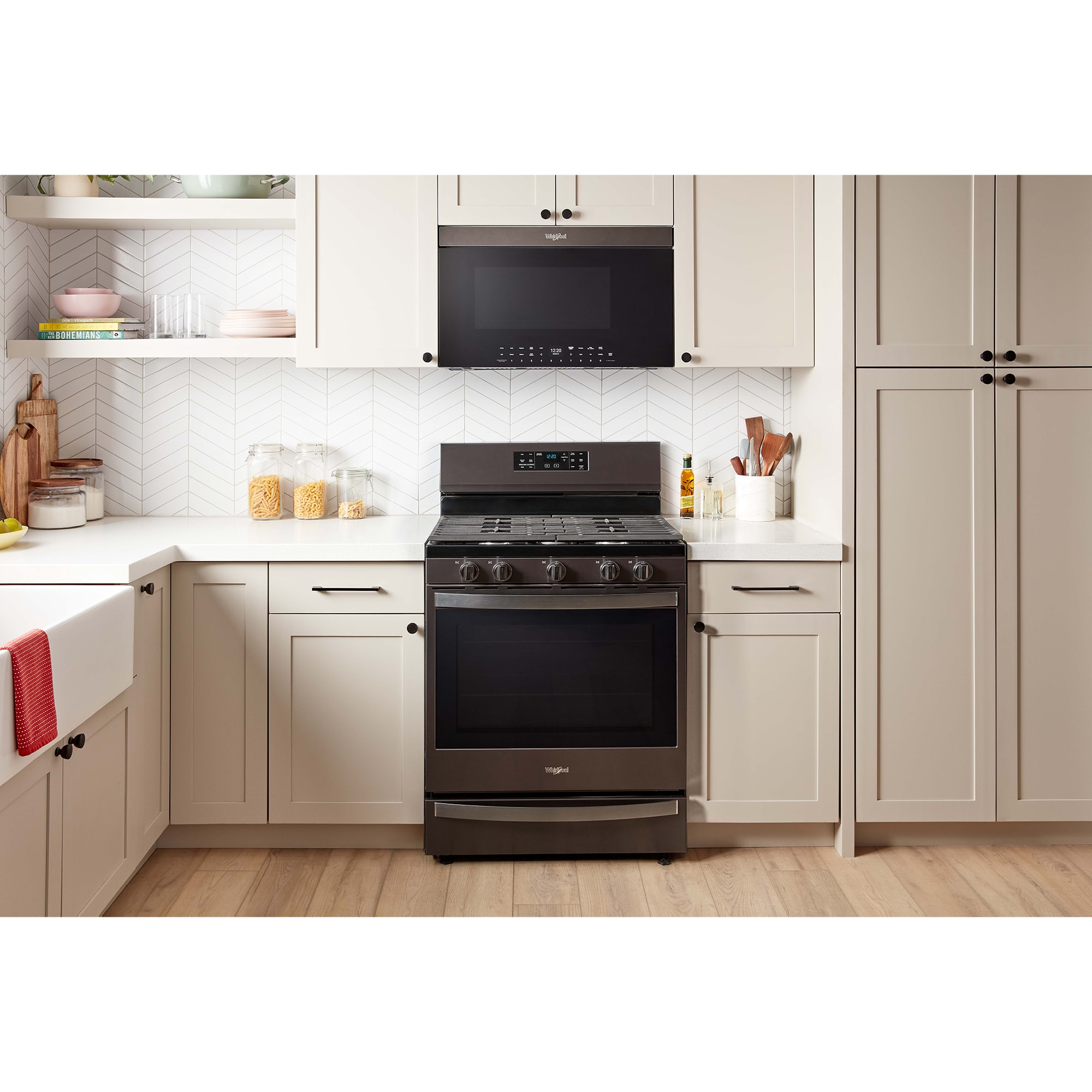 Whirlpool 30 in. 1.1 cu. ft. 900W Smart Over-the-Range Microwave with 400 CFM, Convection & Sensor Cooking - Black Stainless, Black Stainless, hires