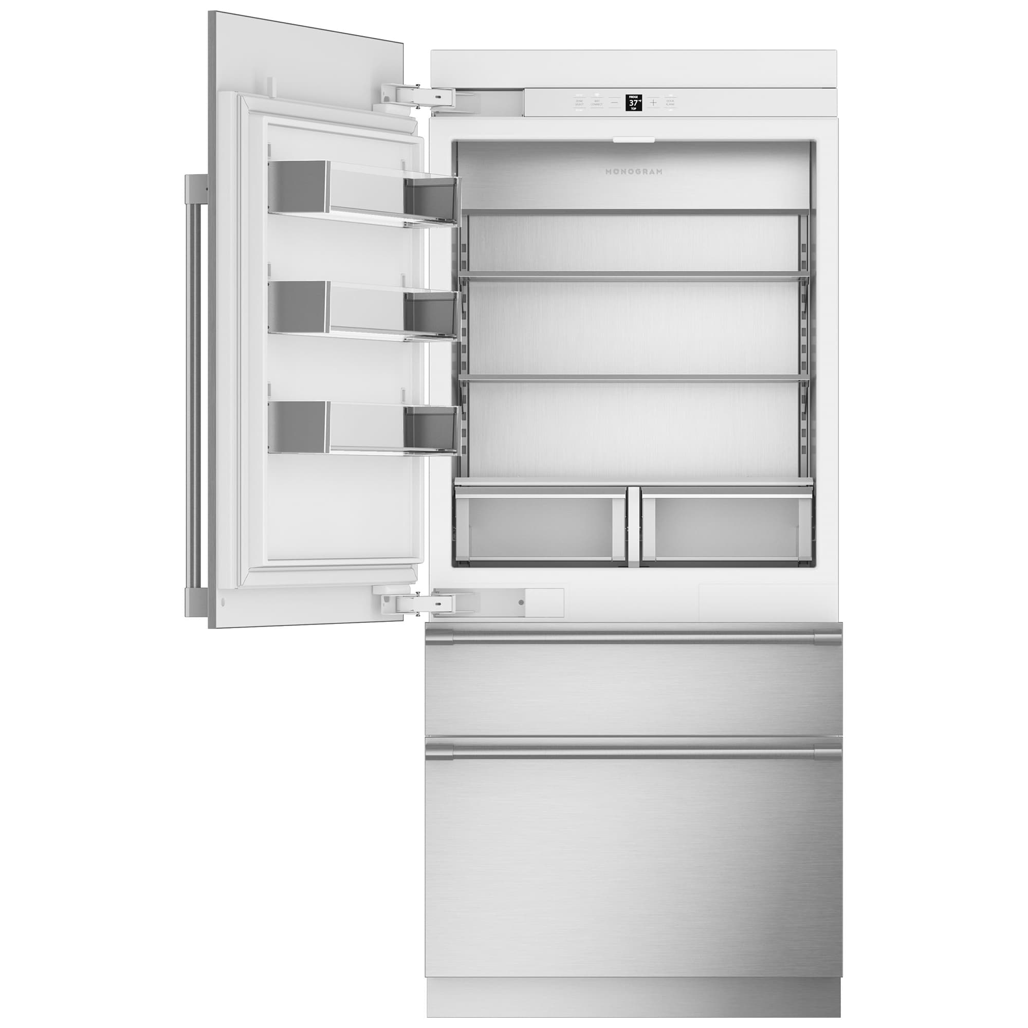 Monogram 36 in. Left-Hinged Built-In 20.2 cu. ft. Smart Counter Depth Bottom Freezer Refrigerator - Custom Panel Ready, , hires
