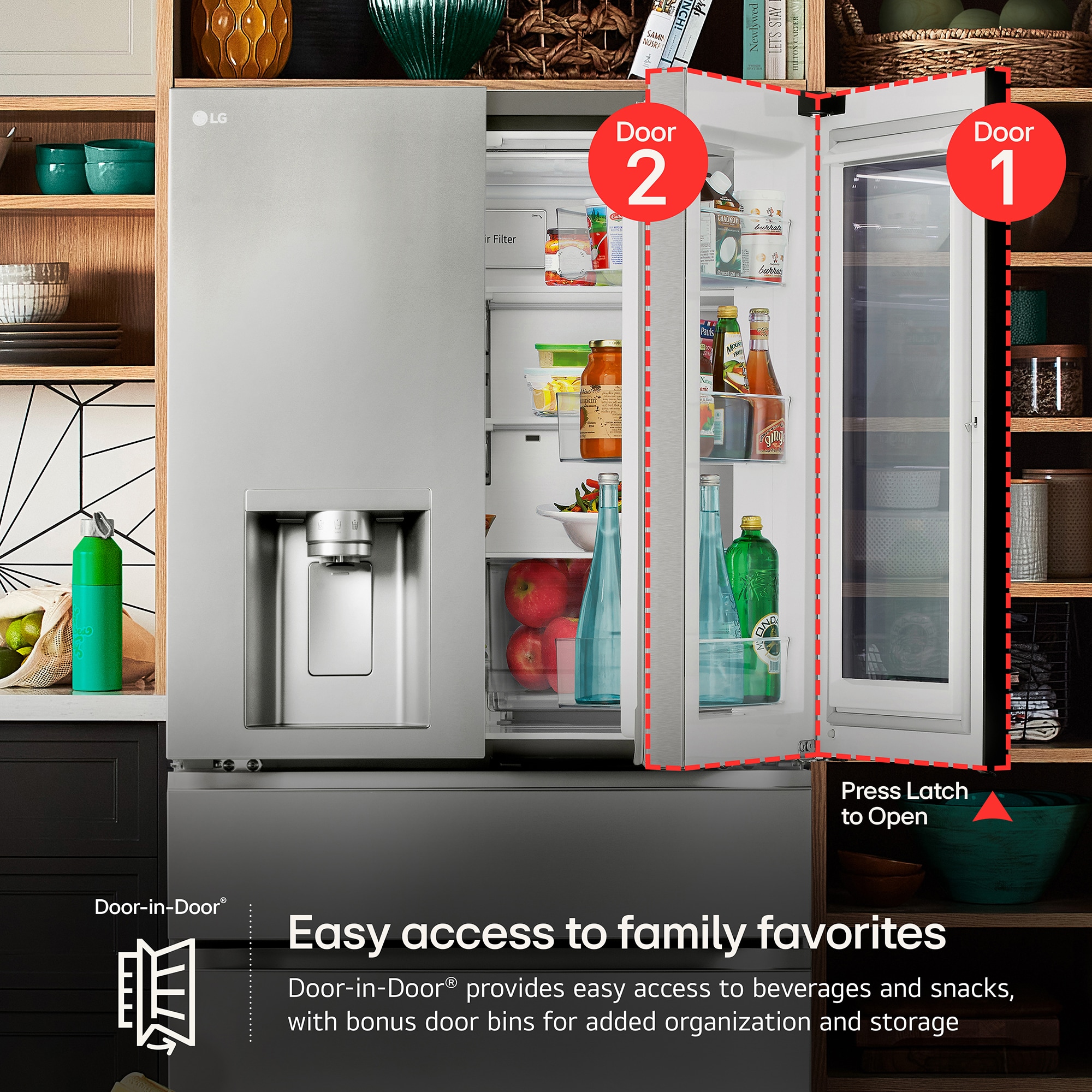 LG 36 in. 28.6 cu. ft. Smart 4-Door French Door Refrigerator with MyColor InstaView, Ice & Water Dispenser - PrintProof Stainless Steel, , hires