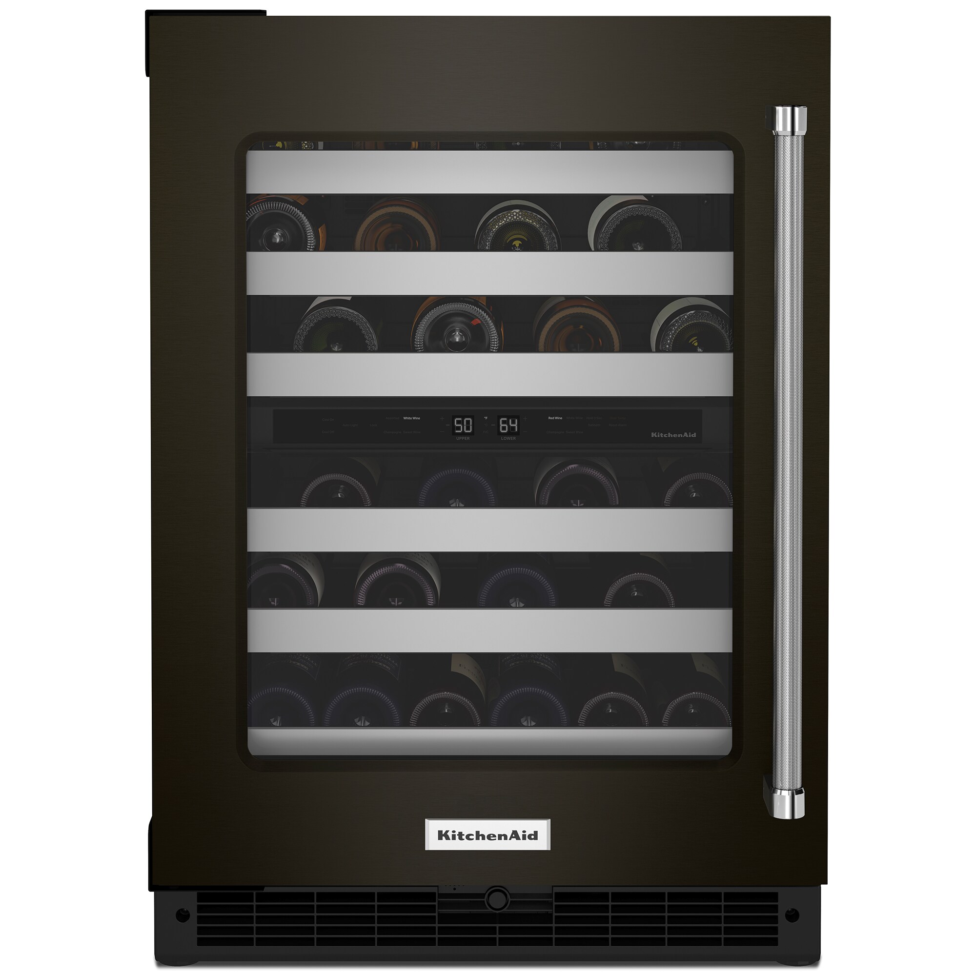 KitchenAid 24 in. Undercounter Wine Cooler with Metal Racks, Dual Temperature Zones & 46 Bottle Capacity - Black Stainless Steel, Black Stainless, hires