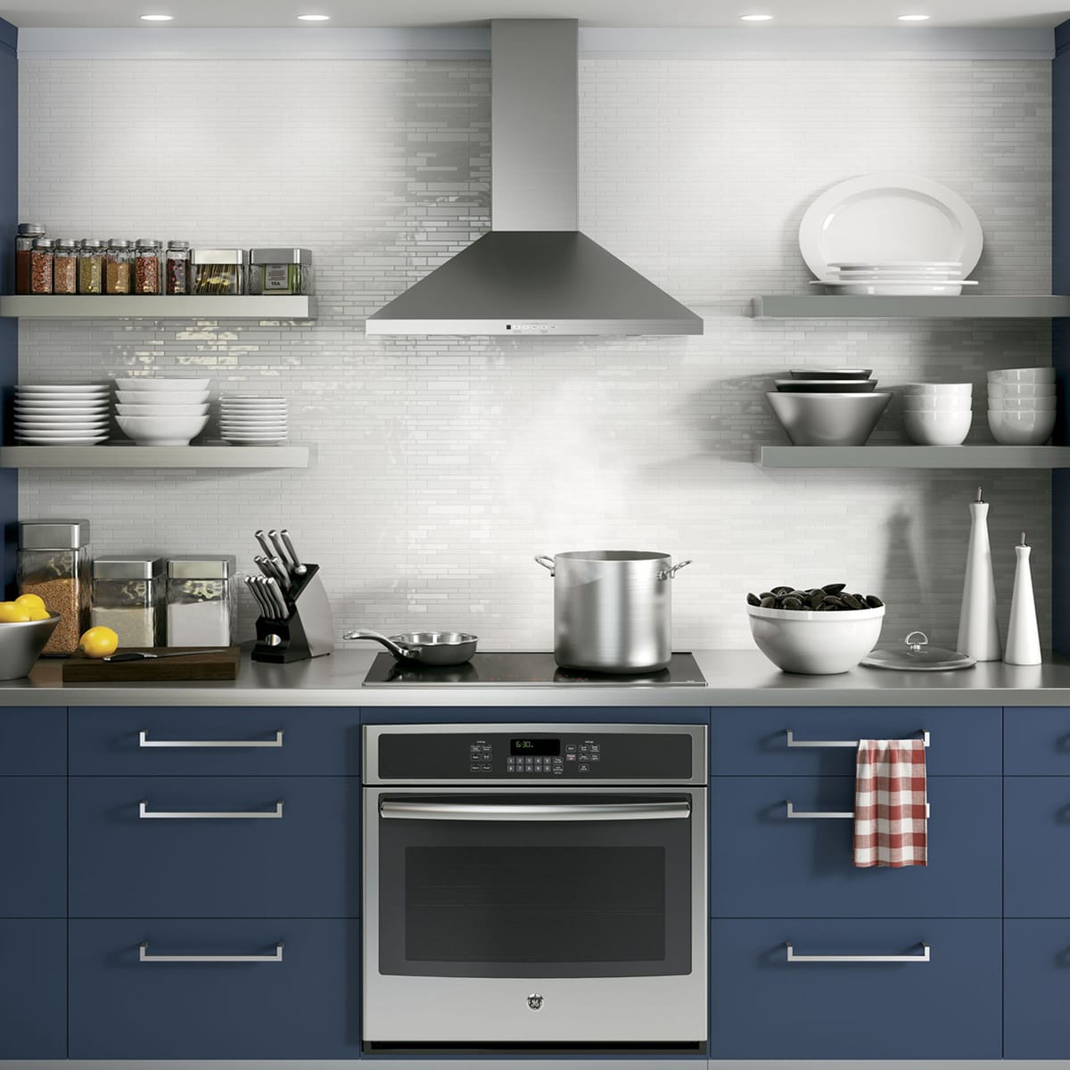 GE 30 in. Convertible Chimney Style Range Hood with 350 CFM, 4 Fan Speeds & 2 Halogen Lights - Stainless Steel, , hires