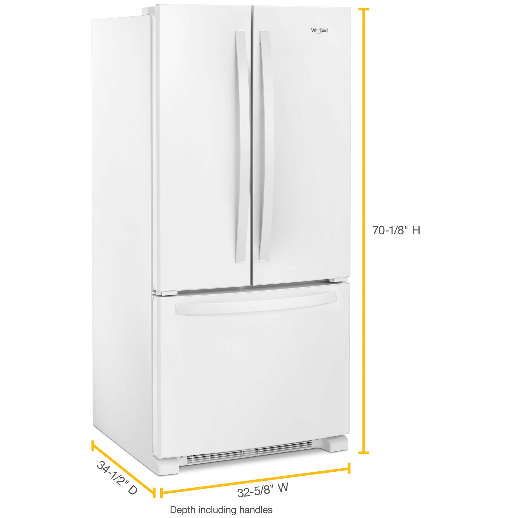 Whirlpool 33 in. 22.1 cu. ft. French Door Refrigerator with Internal Water Dispenser - White, White, hires