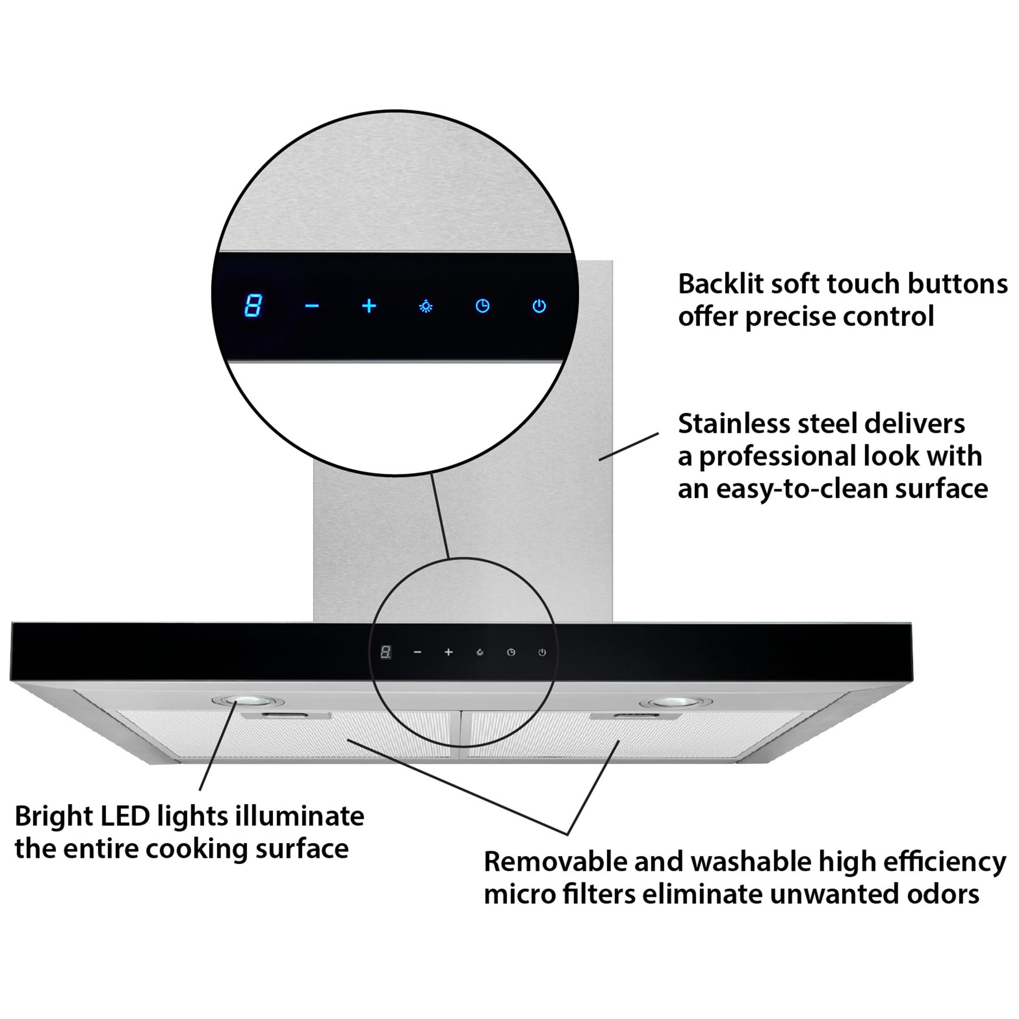 Broan 30 in. Chimney Style Range Hood with 3 Speed Settings, 450 CFM & 2 LED Lights - Stainless Steel, , hires