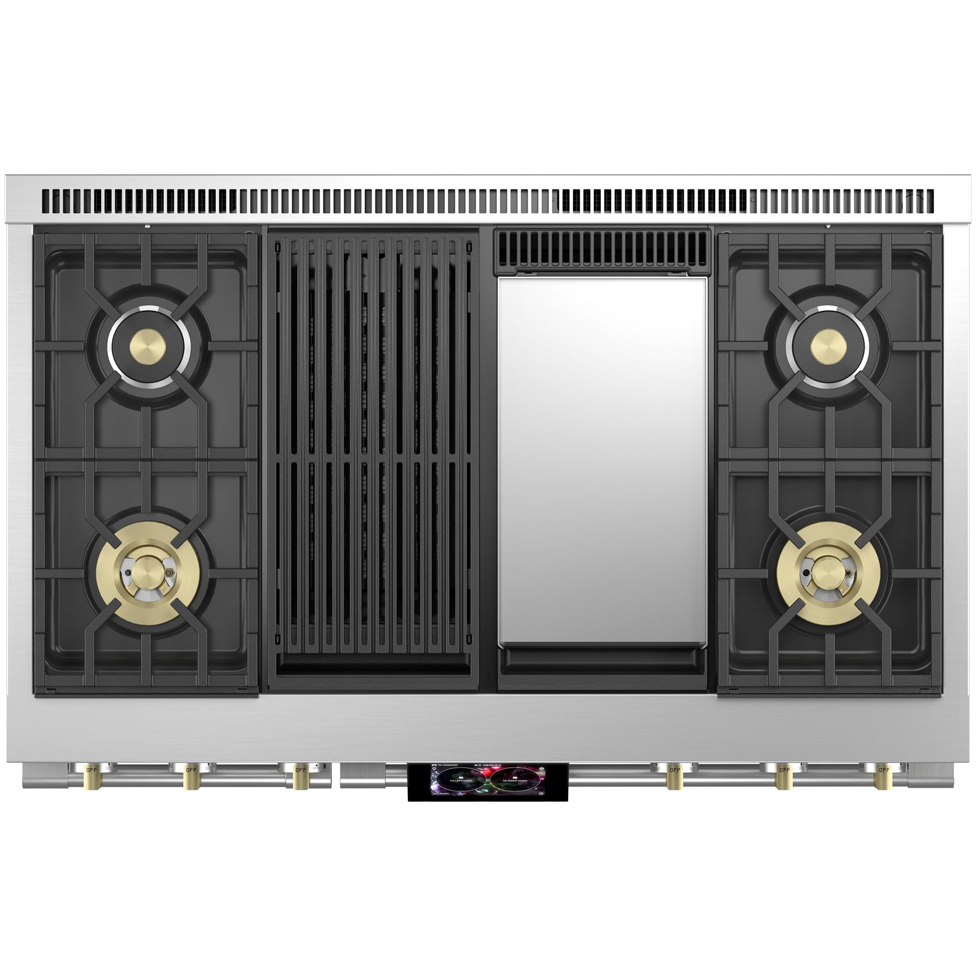 Monogram Statement Series 48 in. 8.2 cu. ft. Smart Air Fry True European Convection Double Oven Dual Fuel Range with 4 Sealed Burners, Grill & Griddle - Stainless Steel, , hires