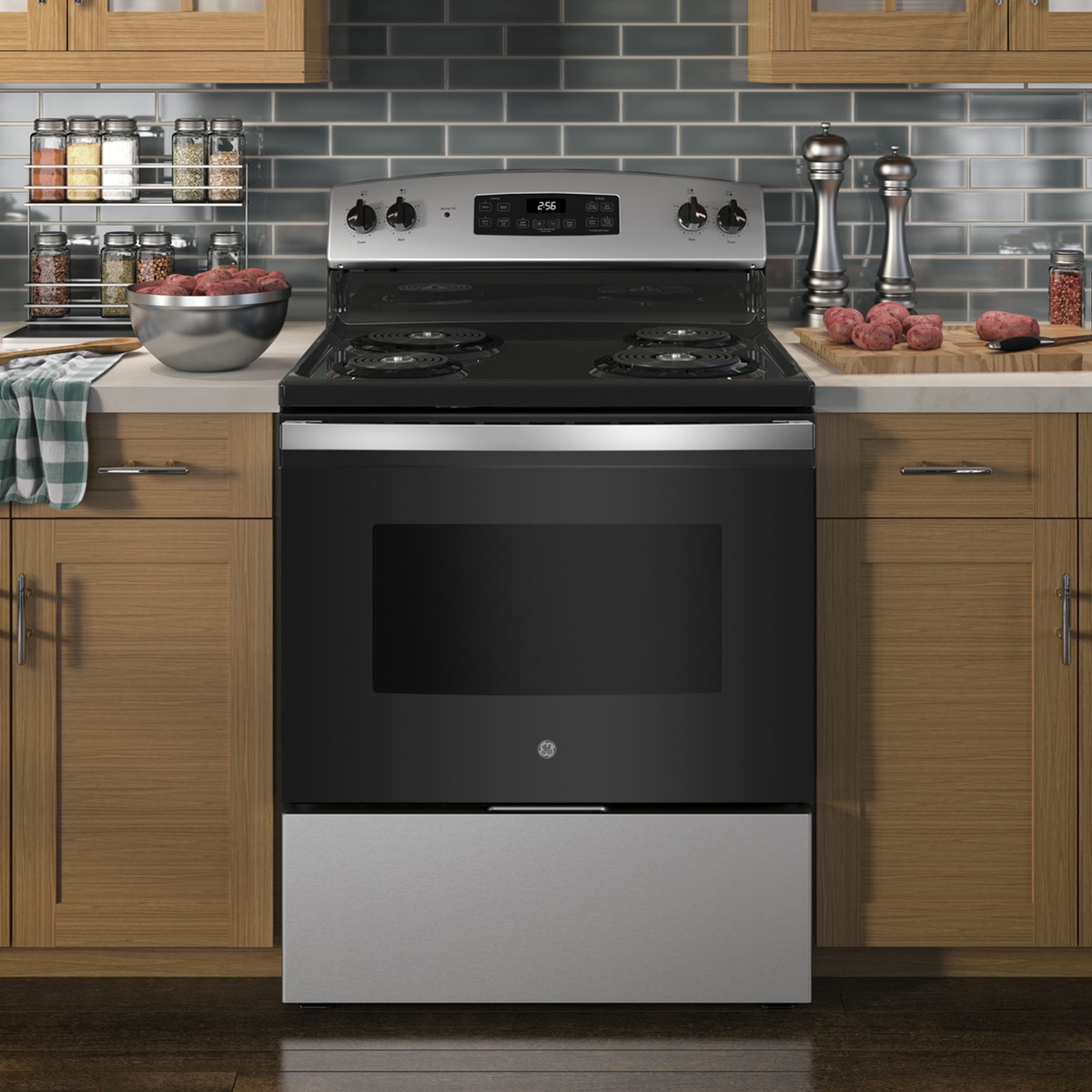 GE 30 in. 5 cu. ft. Electric Range with Coil Burners - Stainless Steel, Stainless Steel, hires