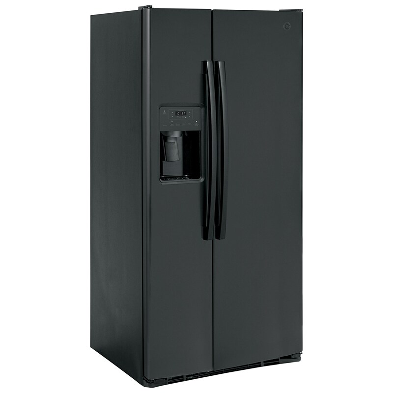 GE 33 in. 23.0 cu. ft. Energy Star Side-by-Side Refrigerator with External Ice & Water Dispenser - Black, Black, hires