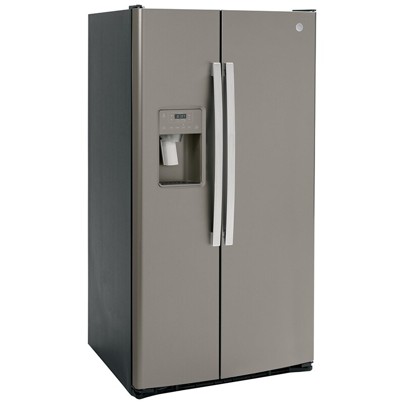 GE 36 in. 25.3 cu. ft. Side by Side Refrigerator with Ice & Water Dispenser - Fingerprint Resistant Slate, Slate, hires