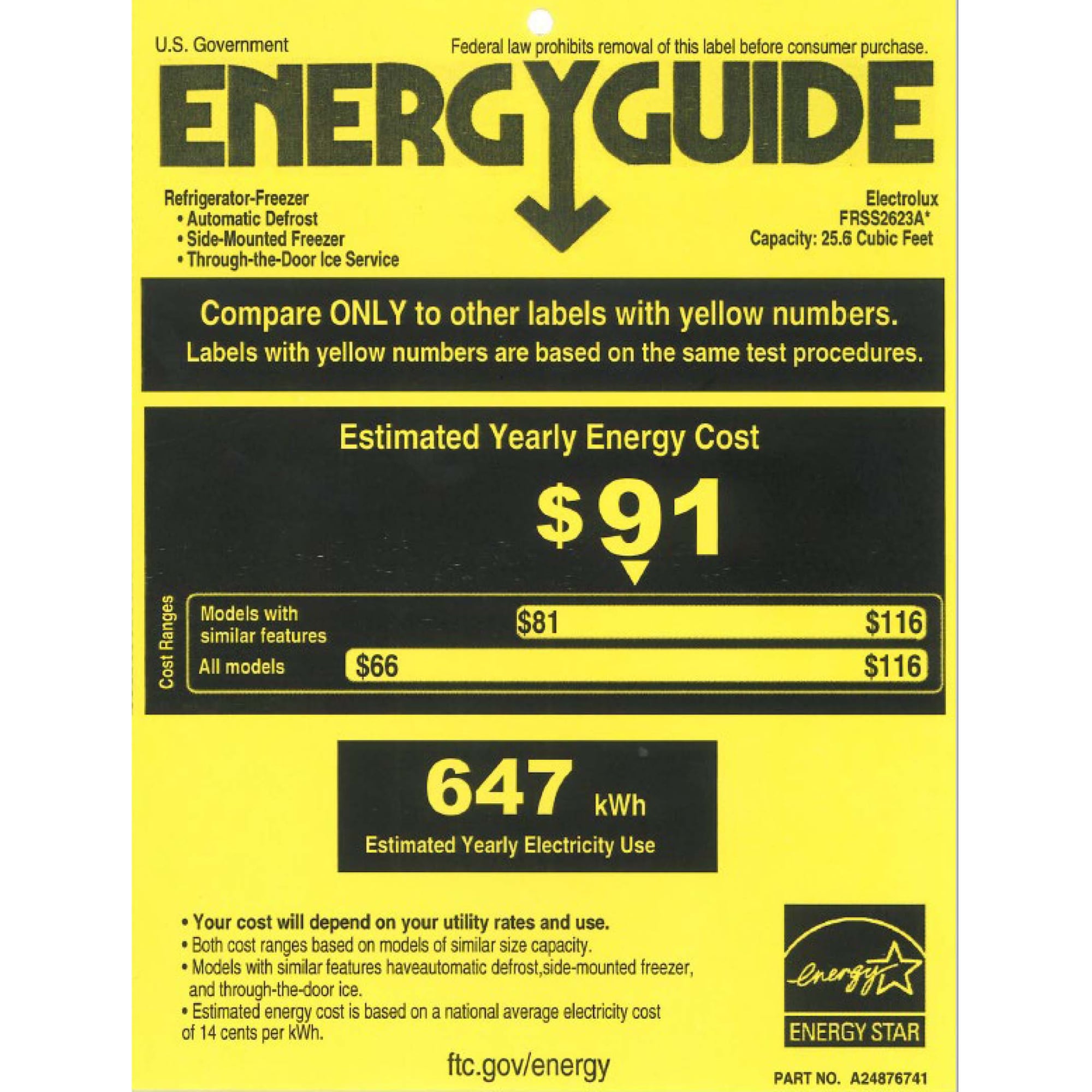 Frigidaire 36 in. 25.6 cu. ft. Side by Side Refrigerator with Ice & Water Dispenser - Stainless Steel, Stainless Steel, hires