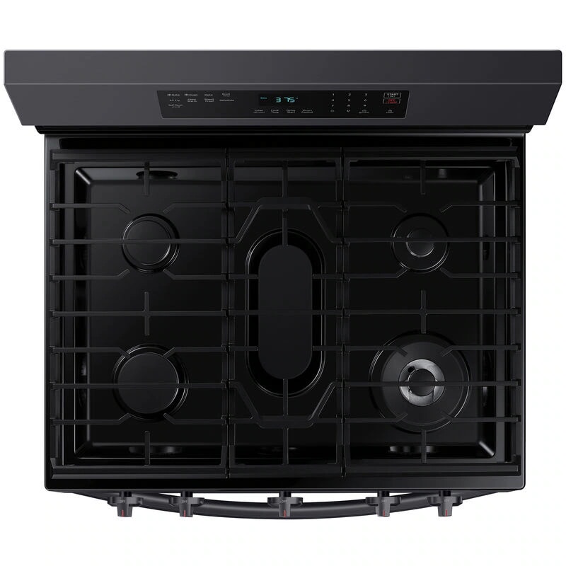 Samsung 30 in. 6 cu. ft. Smart Air Fry Standard Convection Gas Range with 5 Sealed Burners & Griddle - Black Stainless, Black Stainless, hires