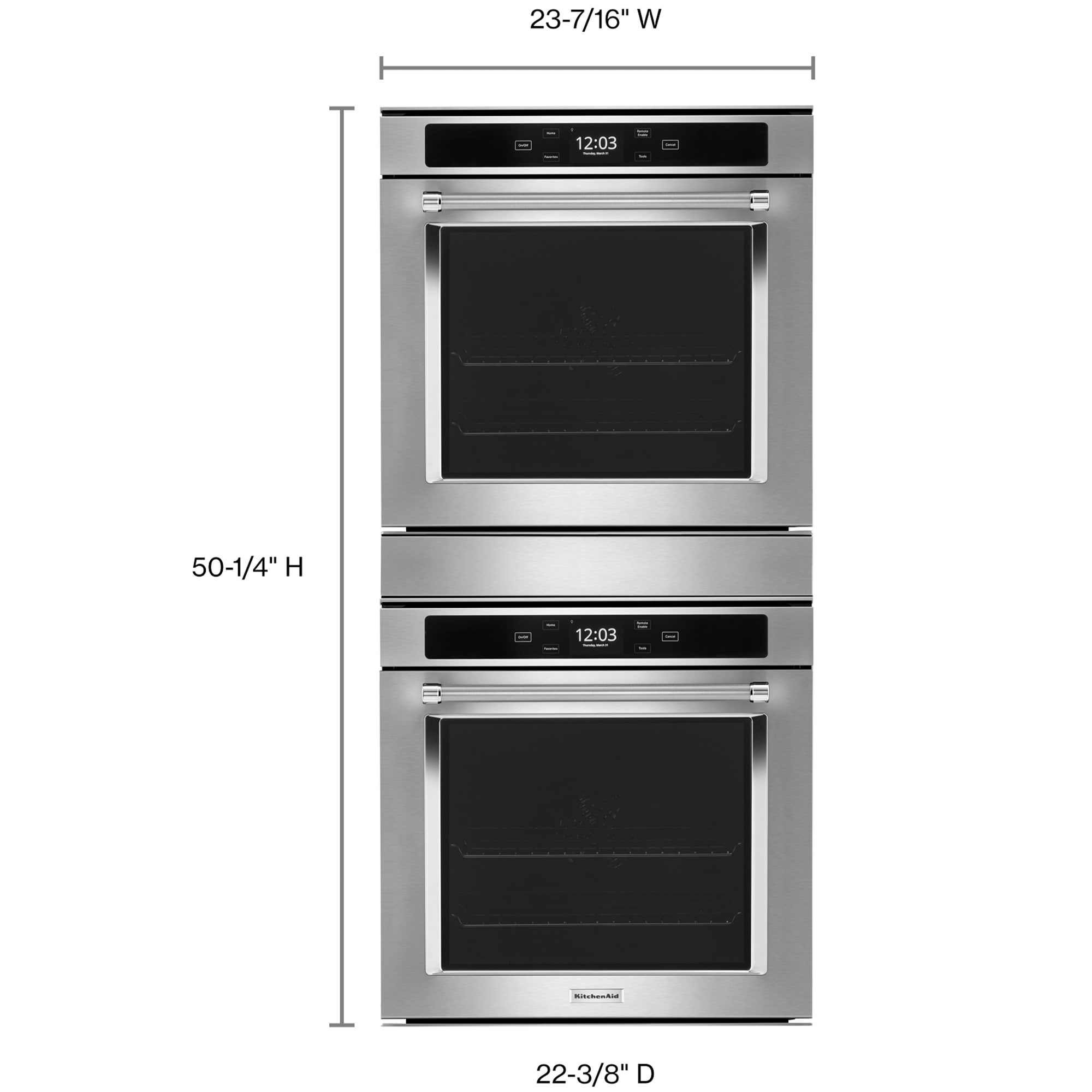 KitchenAid 24 in. 5.2 cu. ft. Smart Top Control Electric Double Wall Oven with True European Convection - Fingerprint Resistant Stainless Steel, , hires