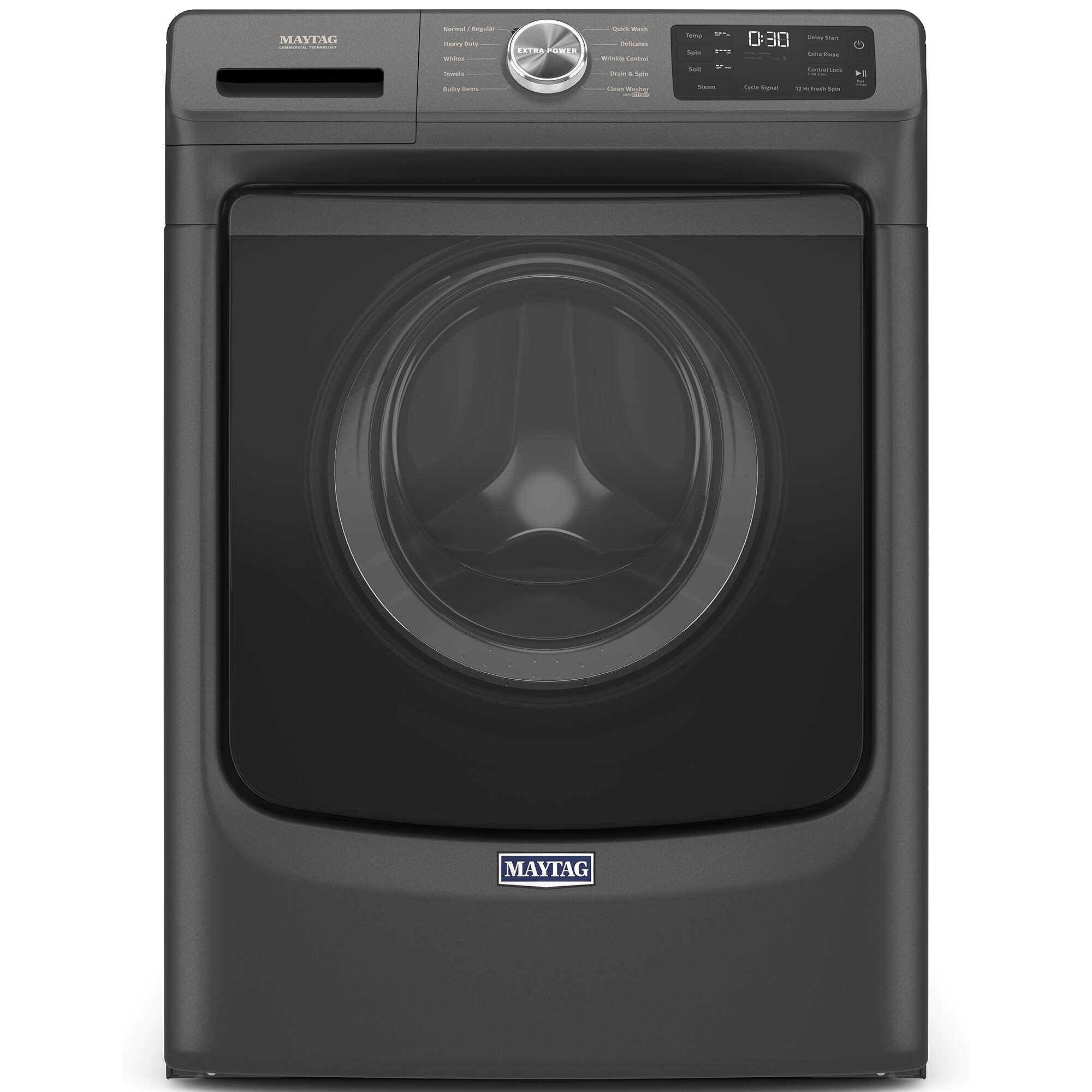 Maytag 27 in. 4.5 cu. ft. Front Loading Washer with 10 Wash Programs, 9 Wash Options, Sanitize Cycle & Steam Wash Cycle - Volcano Black, Volcano Black, hires