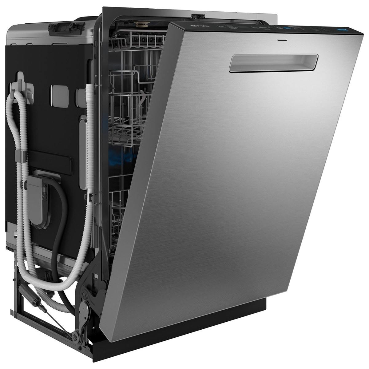 GE Profile 24 in. Top Control Flush-Mount Smart Dishwasher with 42 dBa Sound Level, 3rd-Rack, Twin Turbo Dry Boost & Pocket Handle - Fingerprint Resistant Stainless, , hires