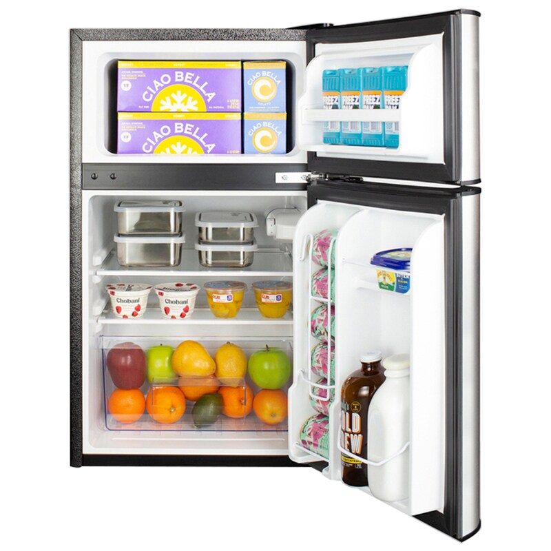 Summit 19 in. 3.2 cu. ft. Mini Fridge with Top Freezer - Stainless Steel with Black Cabinet, , hires