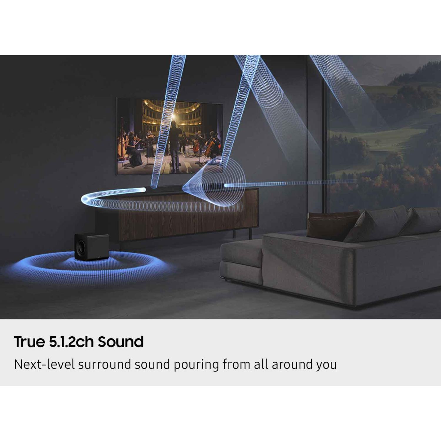 Samsung Q-Series 5.1.2 Channel Dolby Atmos Smart Sound Bar with Bluetooth & Wireless Subwoofer - Black, , hires