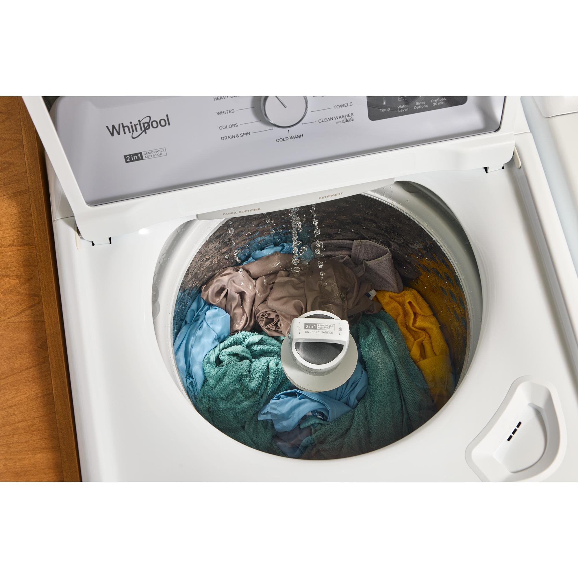 Whirlpool 27 in. 4.2 cu. ft. Top Load Washer with 2-in-1 Removable Agitator, Sanitize with Oxi & Soft Close Glass Lid - White, , hires