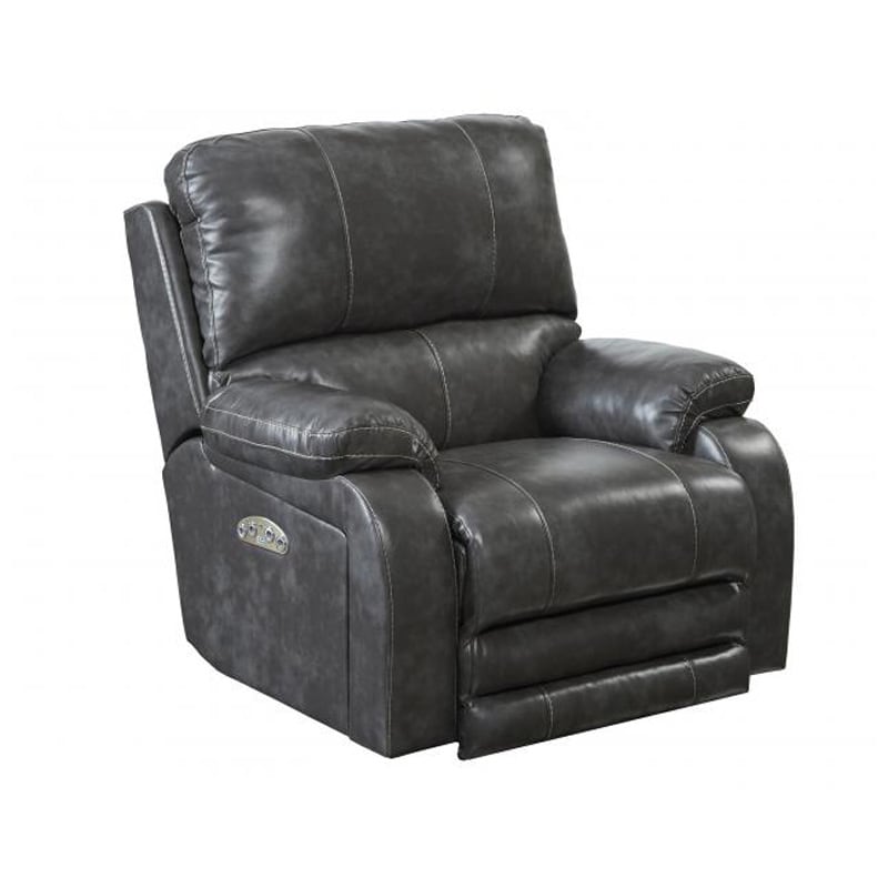 Catnapper Thornton Power Lay Flat Recliner with Power Headrest - Steel, Steel, hires
