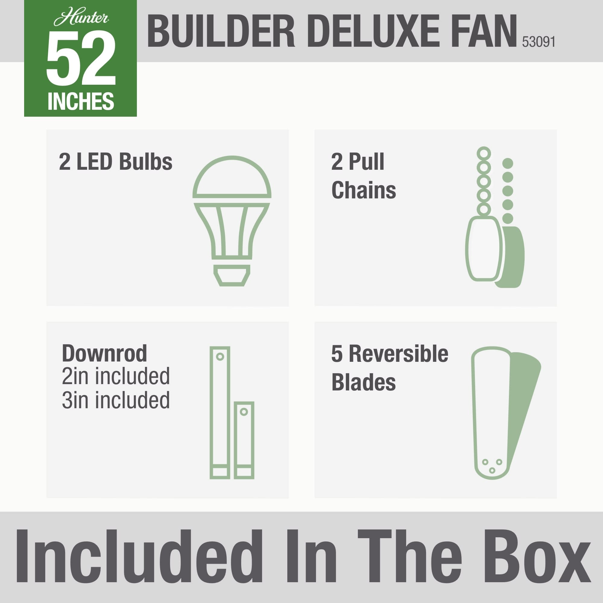 Hunter 52 inch Builder Ceiling Fan with LED Light Kit and Pull Chain - New Bronze, Bronze, hires