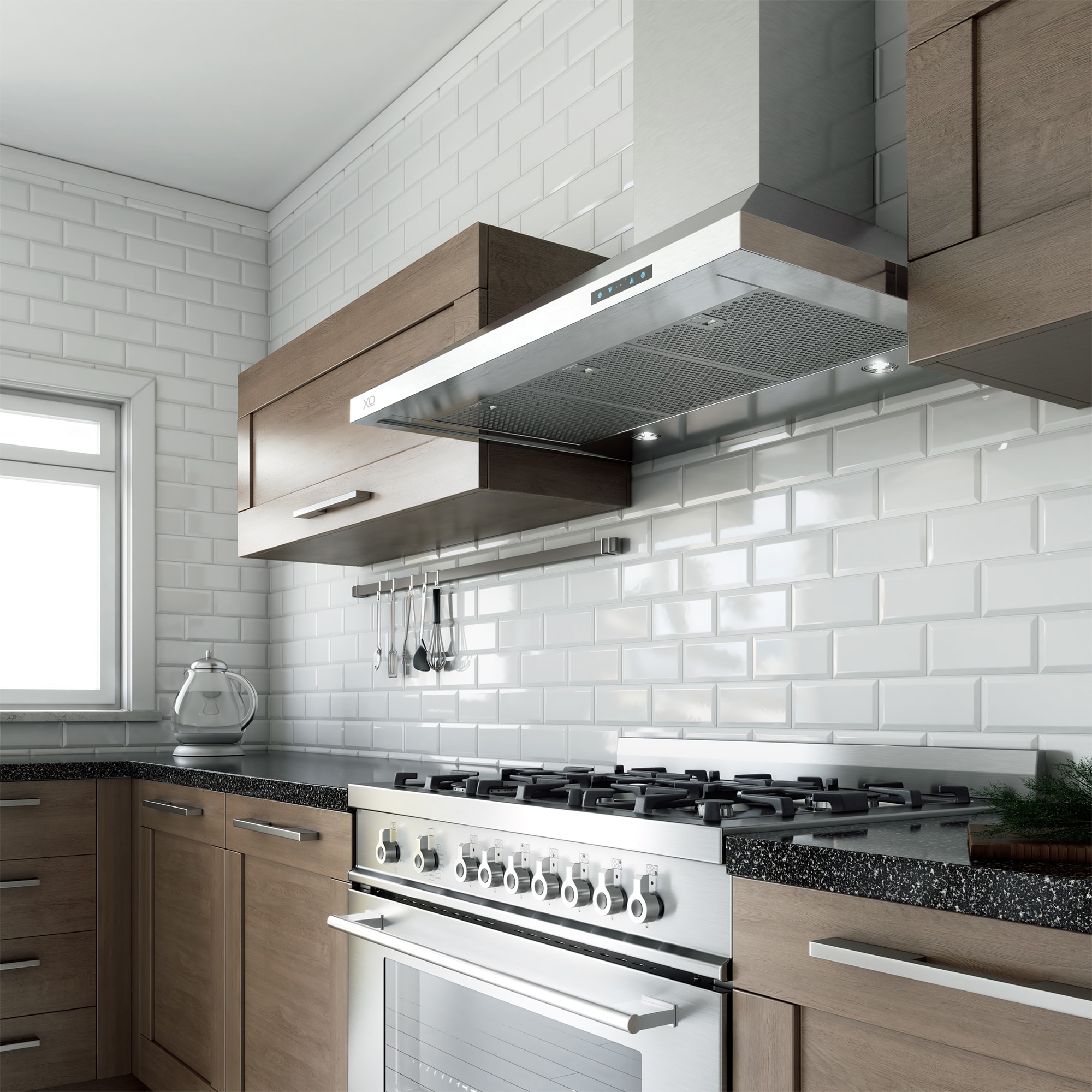 XO 30 in. Convertible Chimney Style Range Hood with 600 CFM, 3 Fan Speeds & 2 LED Lights - Stainless Steel, , hires