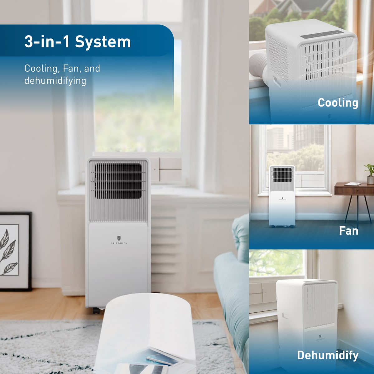 Friedrich ZoneAire Compact Series Single-Hose 8,000 BTU 115V Smart Portable Air Conditioner with 2 Fan Speeds, Remote Control - White, , hires