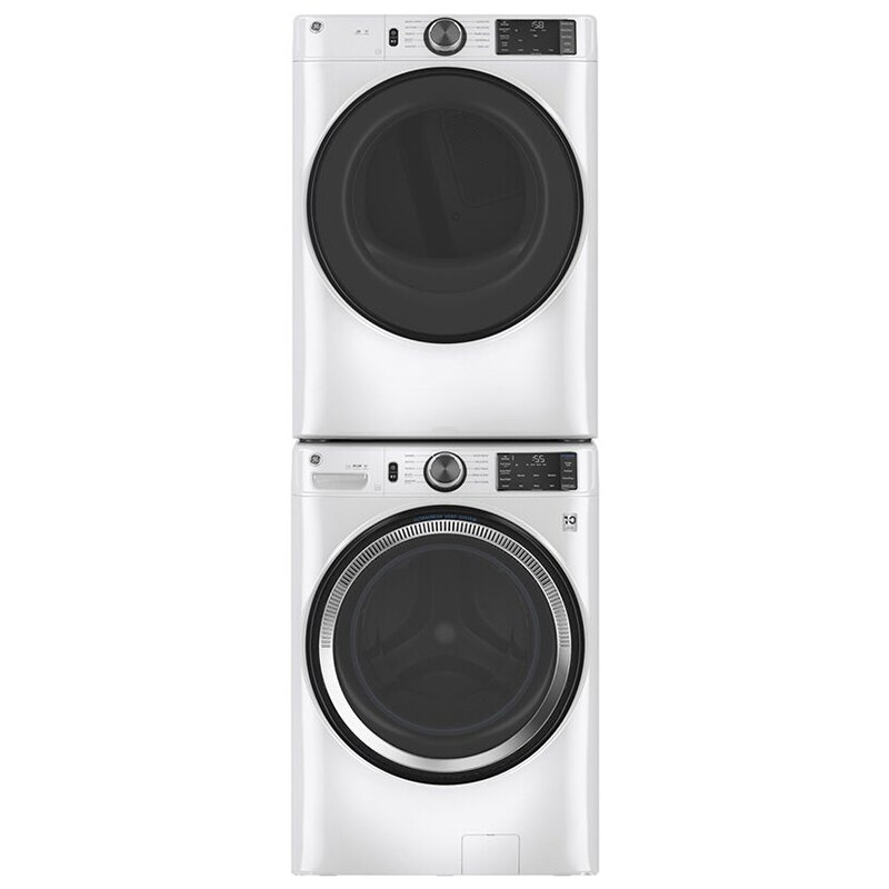 GE 28 in. 7.8 cu. ft. Smart Stackable Gas Dryer with Sanitize Cycle & Sensor Dry - White, White, hires