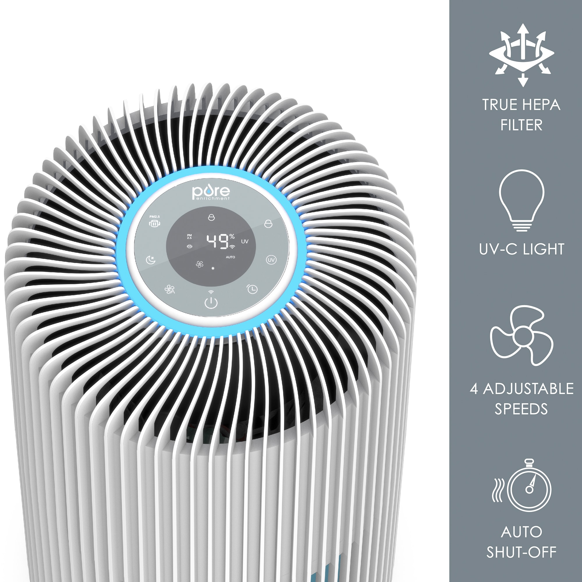 Pure Enrichment 11 in. HEPA Air Purifier with 5 Stages of Filtration, 4 Fan Settings & Sleep Mode - White, , hires