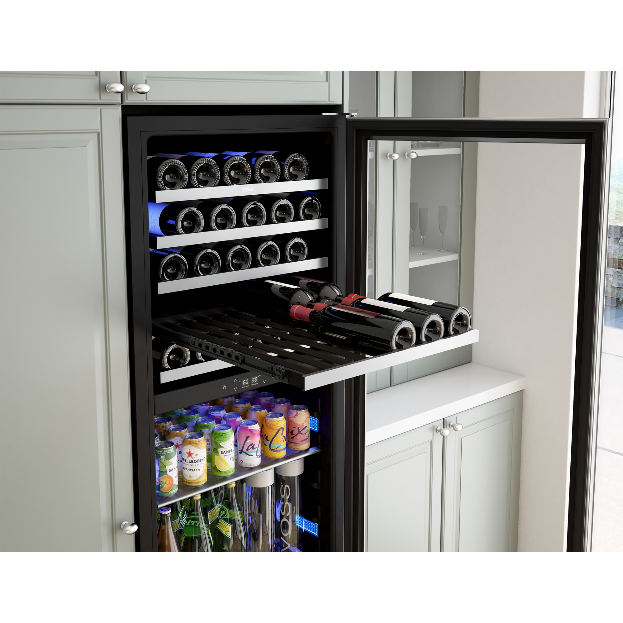 Zephyr Presrv Series 24 in. Wine Cooler with Wood Racks, Dual Temperature Zones & 59 Bottle Capacity - Stainless Steel, , hires