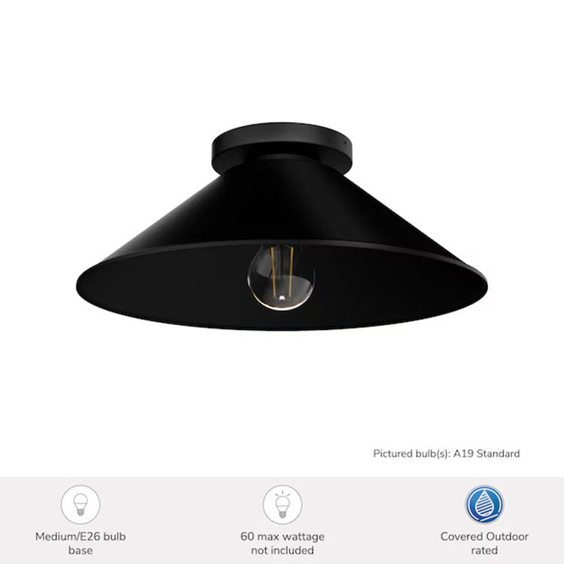 Hunter Skyflow Modern Metal Cone Outdoor Medium Flush Mount Ceiling Light-Matte Black, , hires