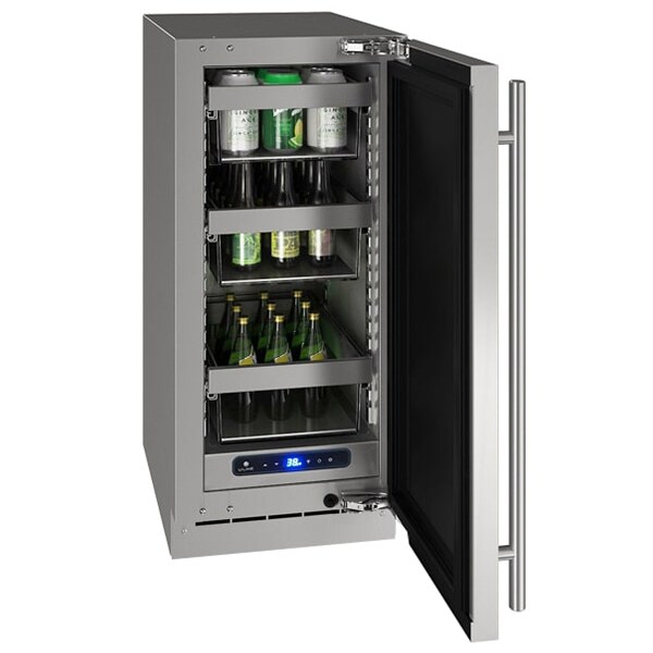 U-Line 5 Class Series 15 in. 2.9 cu. ft. Compact Beverage Center with Digital Control - Stainless Steel, , hires