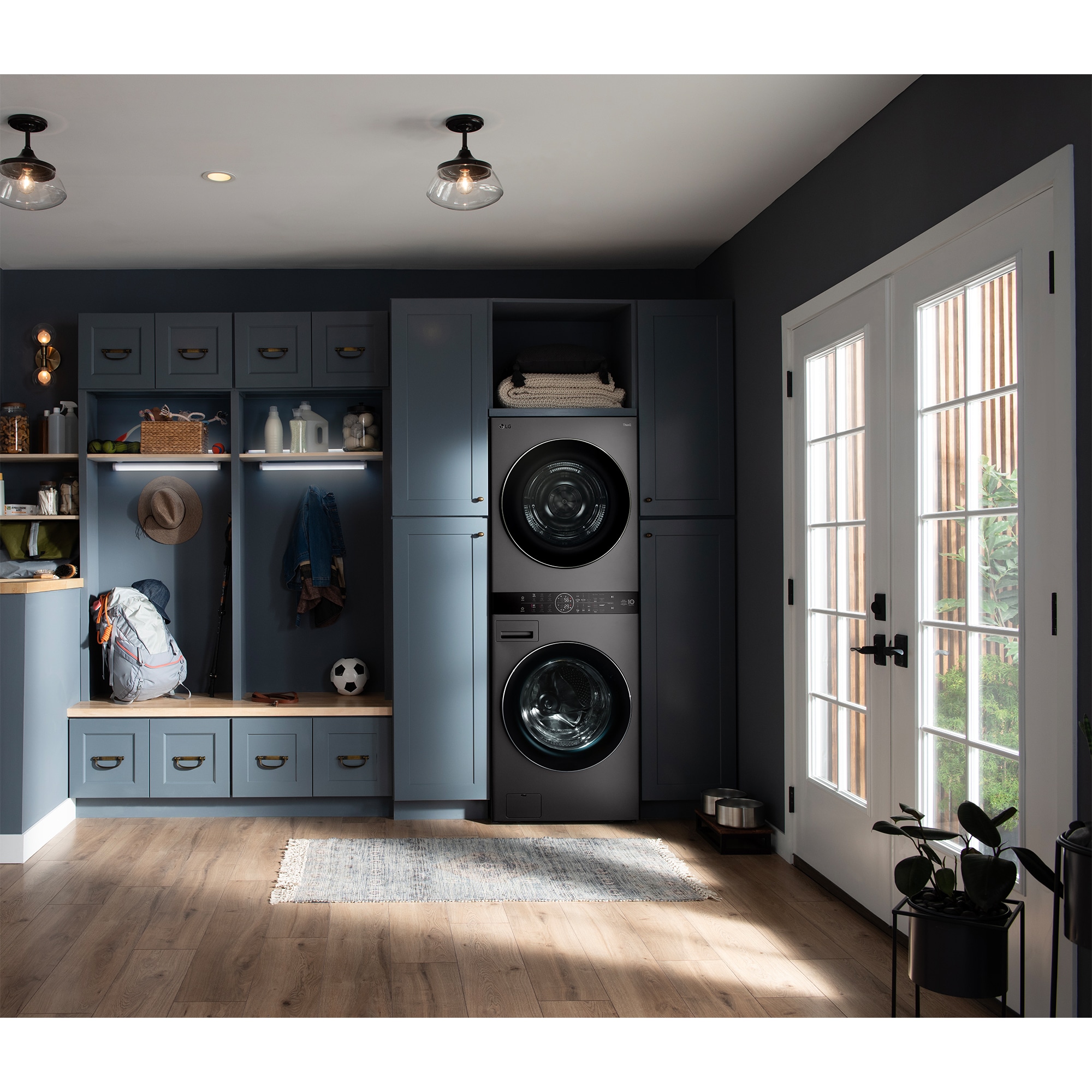 LG 27 in. 5.0 cu. ft. Smart Electric Front Load Ventless WashTower with Heat Pump, Center Control, AI Sensor Dry, Sanitize & Steam Cycle - Black Steel, , hires