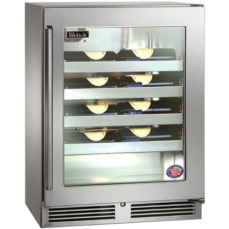 Perlick Signature Series 24 in. Undercounter Wine Reserve with Metal Racks, Single Temperature Zone & 20 Bottle Capacity - Custom Panel Ready, , hires