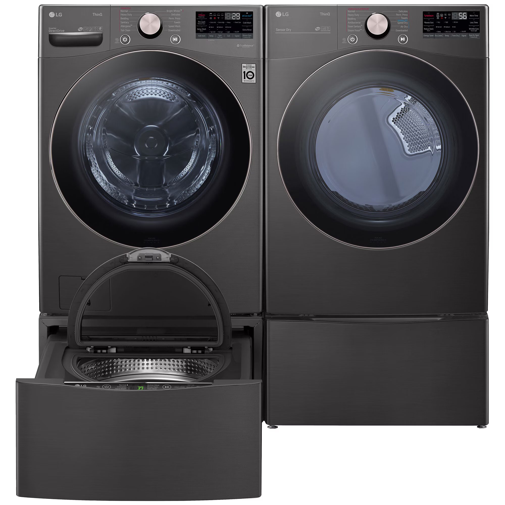 LG 27 in. 7.4 cu. ft. Smart Stackable Round-Door Gas Dryer with Built-In Intelligence, Sensor Dry, Turbo Steam, Sanitize & Steam Cycle - Black Steel, Black Steel, hires