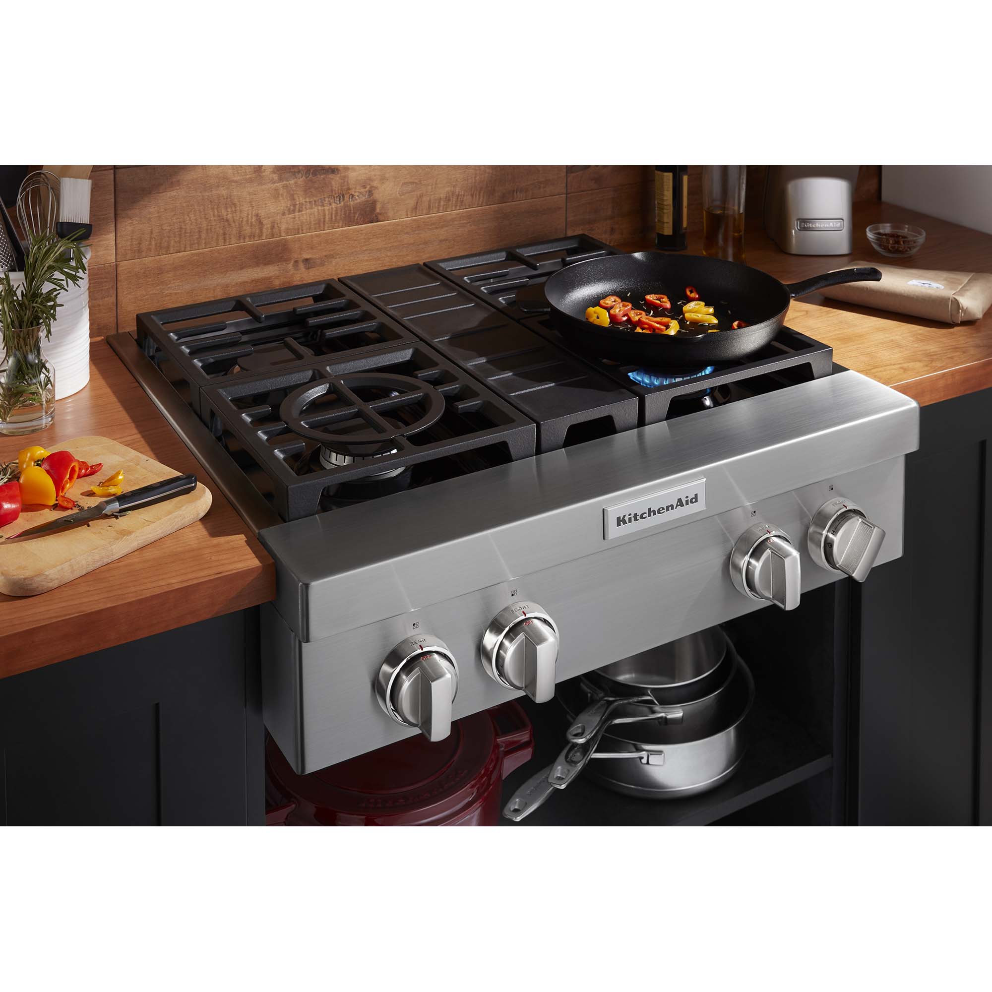 KitchenAid 30 in. 4-Burner Natural Gas Rangetop with Simmer Burner & Power Burner - Stainless Steel, , hires
