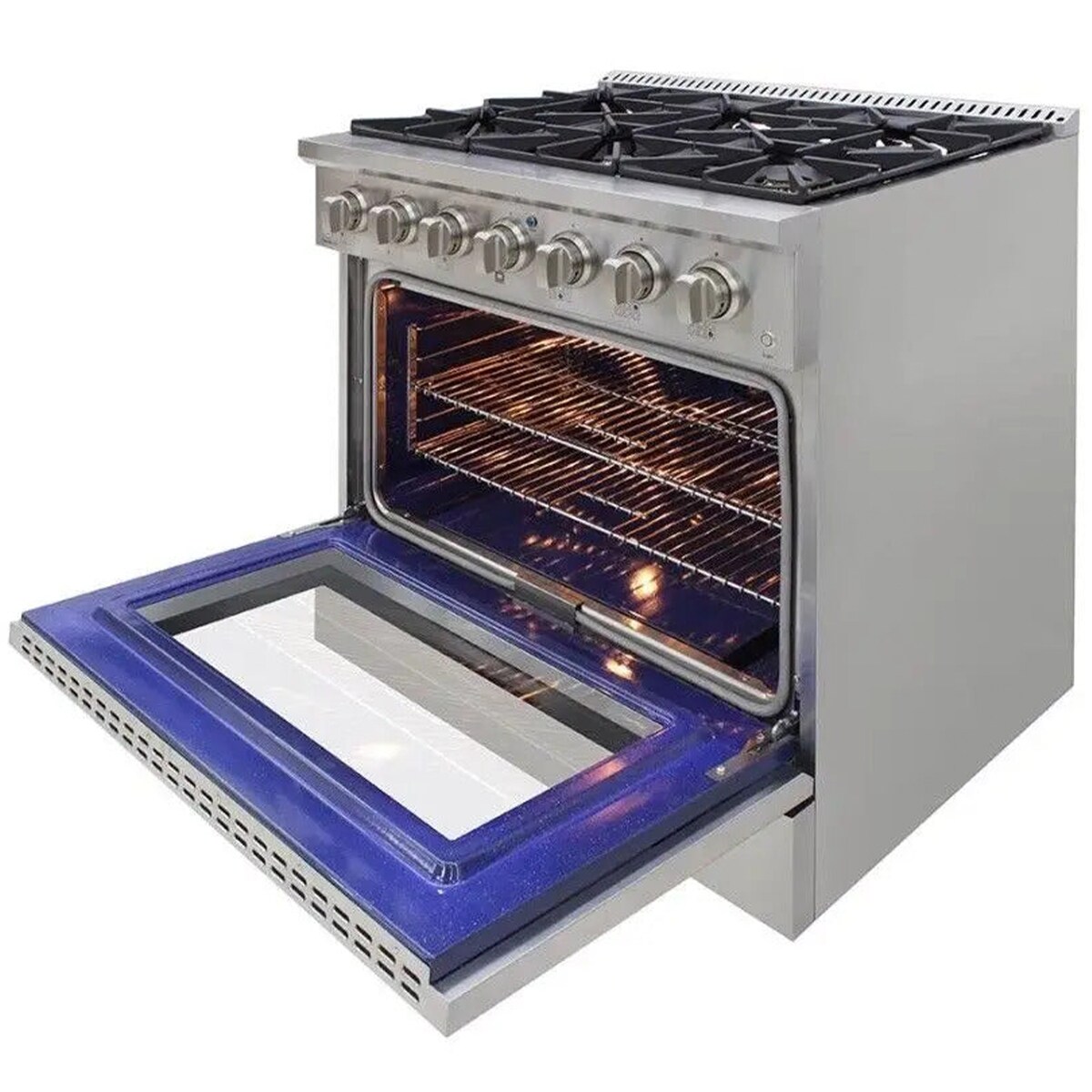 Brama 36 in. 5.2 cu. ft. Standard Convection Gas Range with 6 Sealed Burners - Stainless Steel, , hires