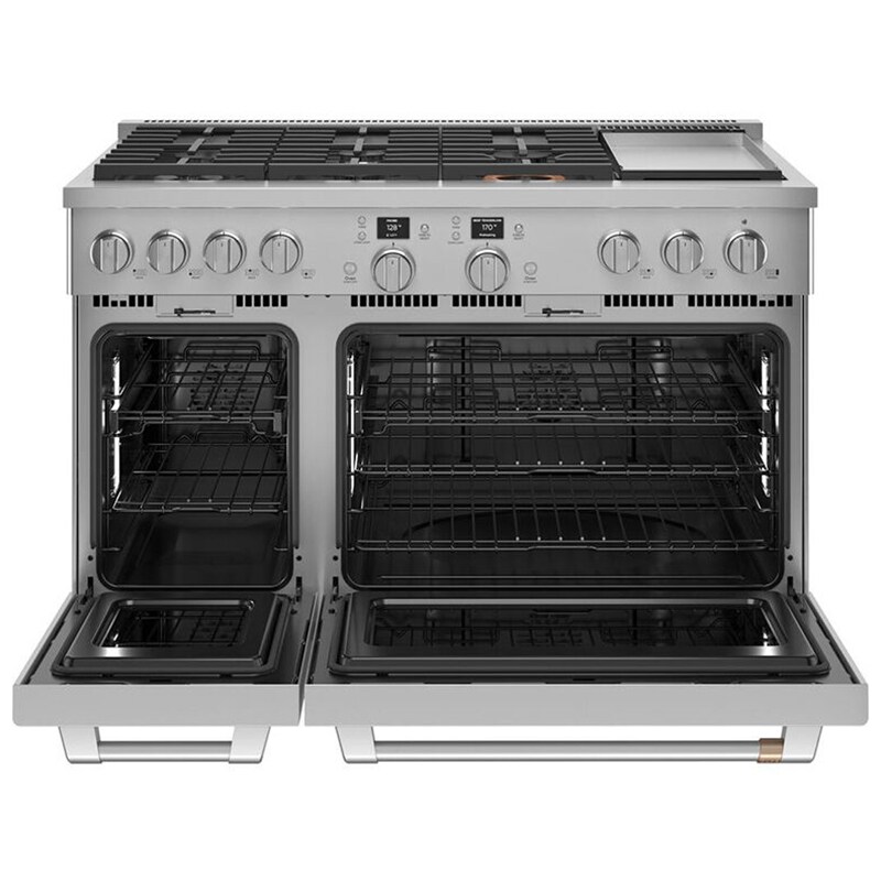Cafe Commercial-Style 48 in. 8.2 cu. ft. Smart Air Fry True European Convection Double Oven Dual Fuel Range with 6 Sealed Burners & Griddle - Stainless Steel, Stainless Steel, hires